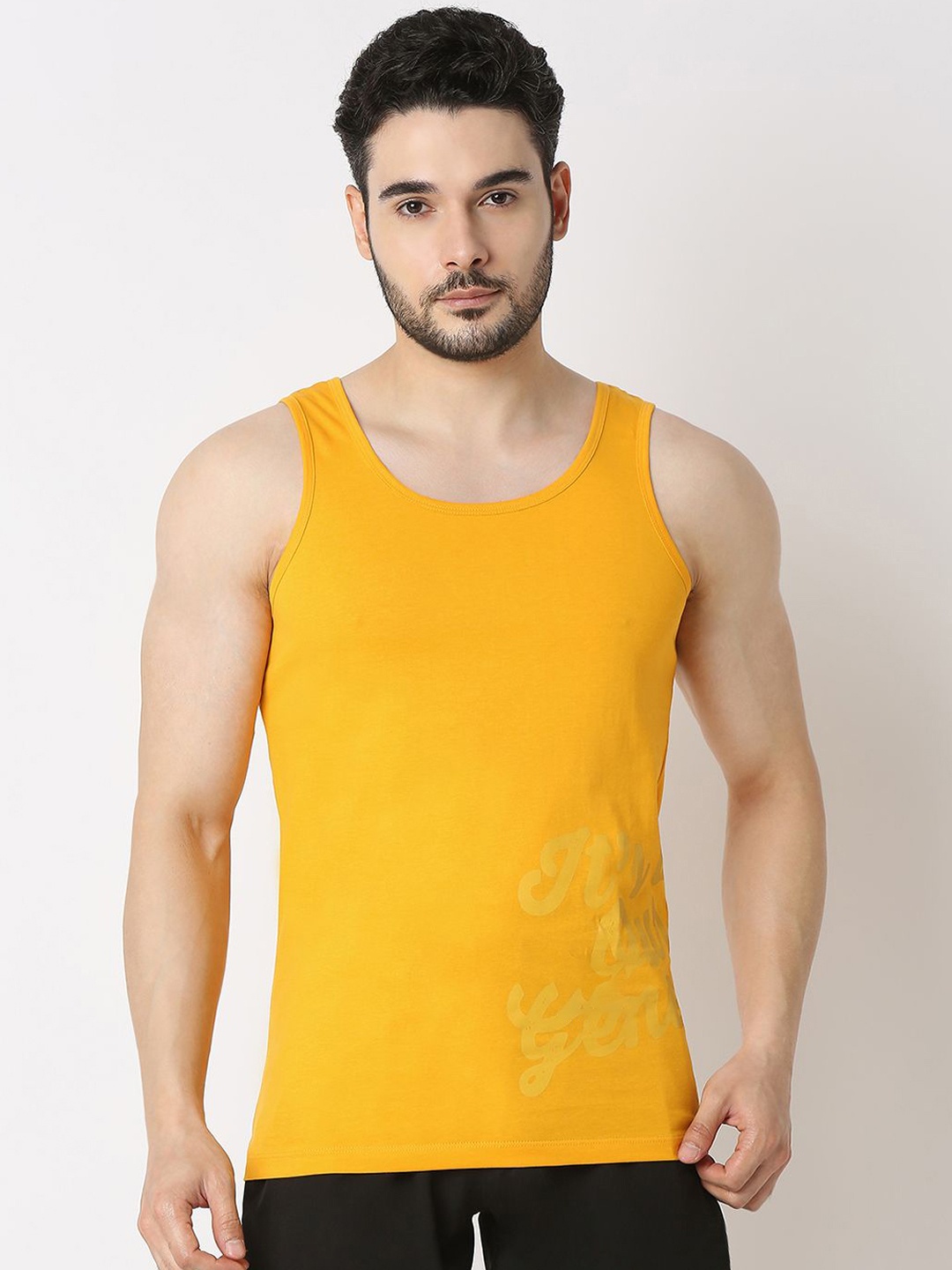 

UnderJeans by Spykar Pure Cotton Gym Innerwear Vests UJLSTPM028CHROMEYELLOW, Yellow