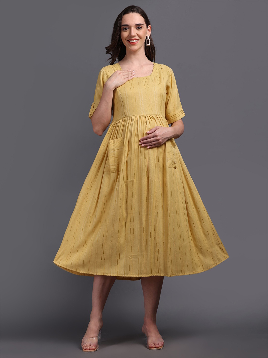 

CHARISMOMIC Checked Maternity Fit & Flare Dress, Yellow
