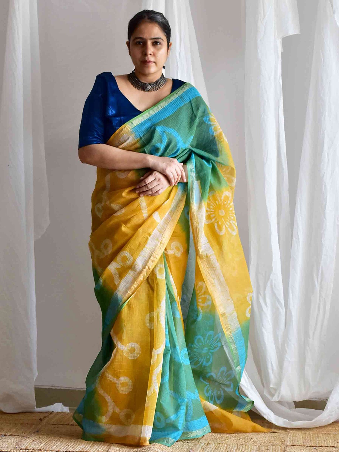 

Sundarii Dabu Kota Doria Saree, Yellow