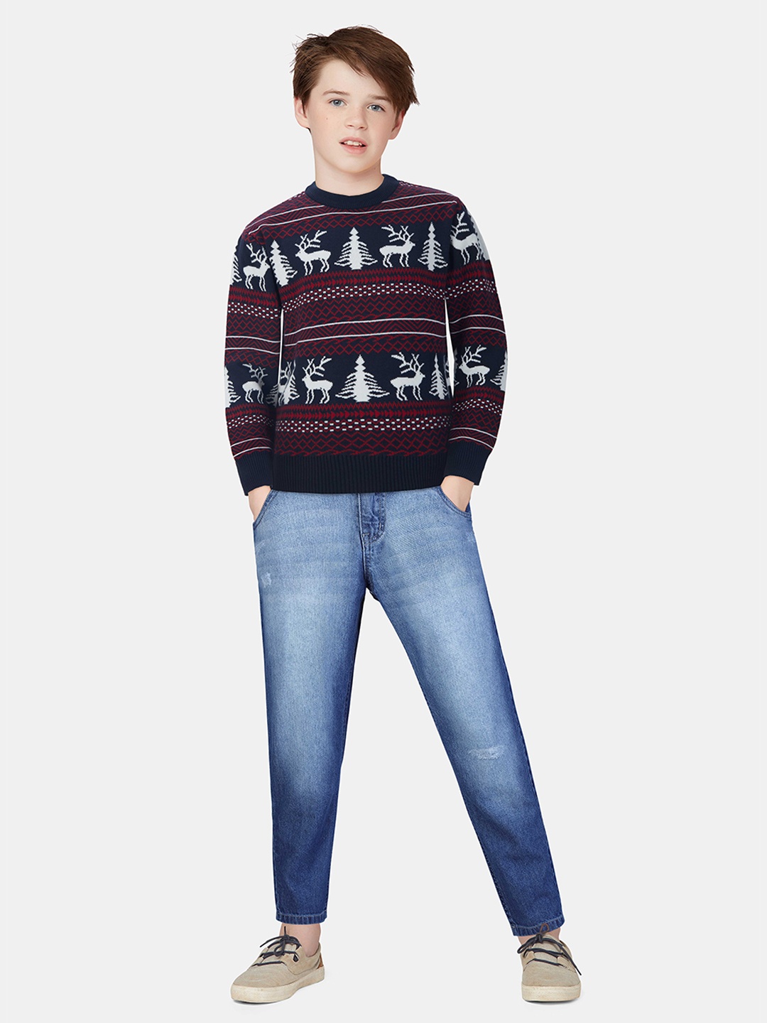 

Gini and Jony Boys Fair Isle Printed Long Sleeves Pullover, Navy blue