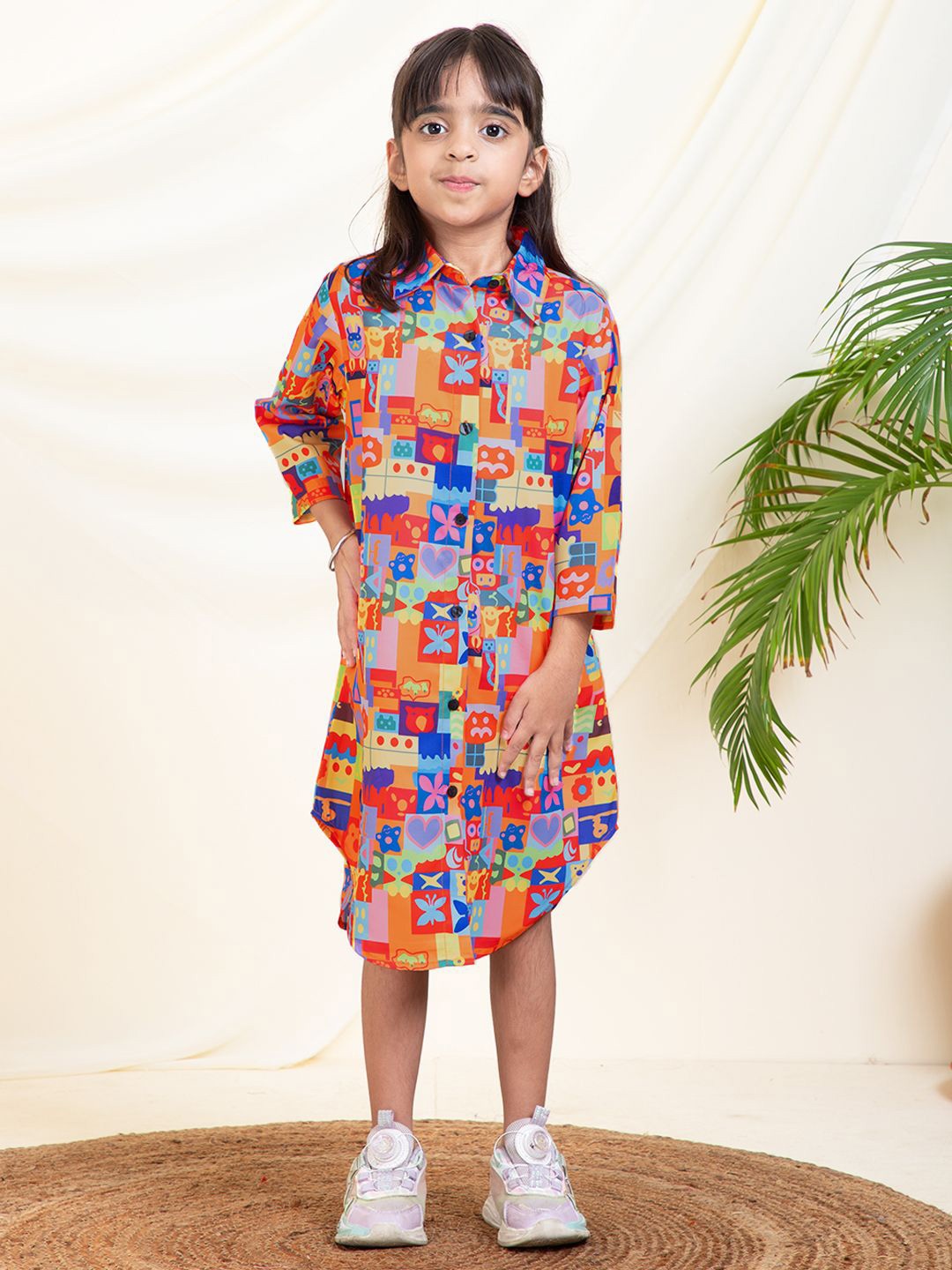 

Bugandbees Girls Printed Shirt Midi Dress, Blue