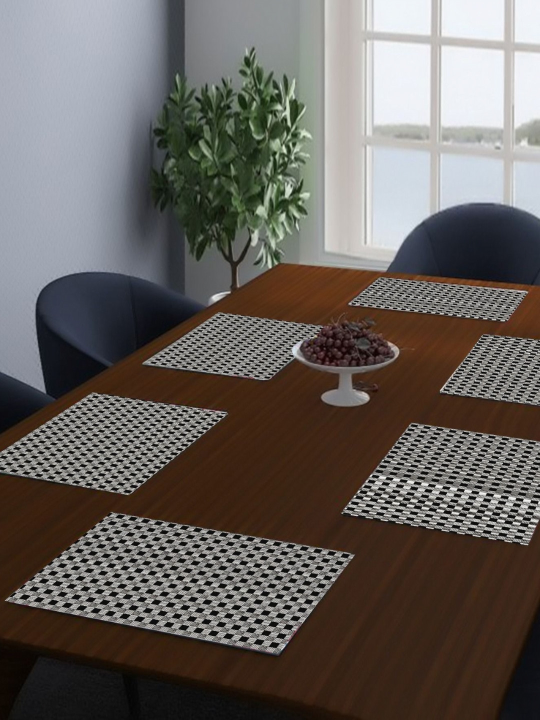 

LooMantha 6-Pcs Grey & Black Rectangle Geometric Printed Table Placemats