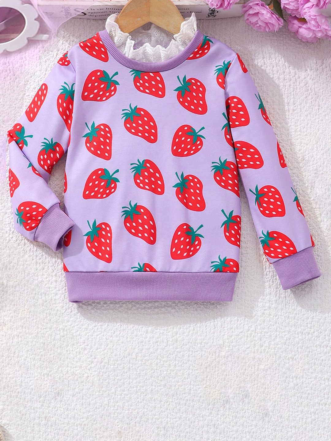 

INCLUD Girls Conversational Printed Round Neck Long Sleeves Sweatshirt, Purple
