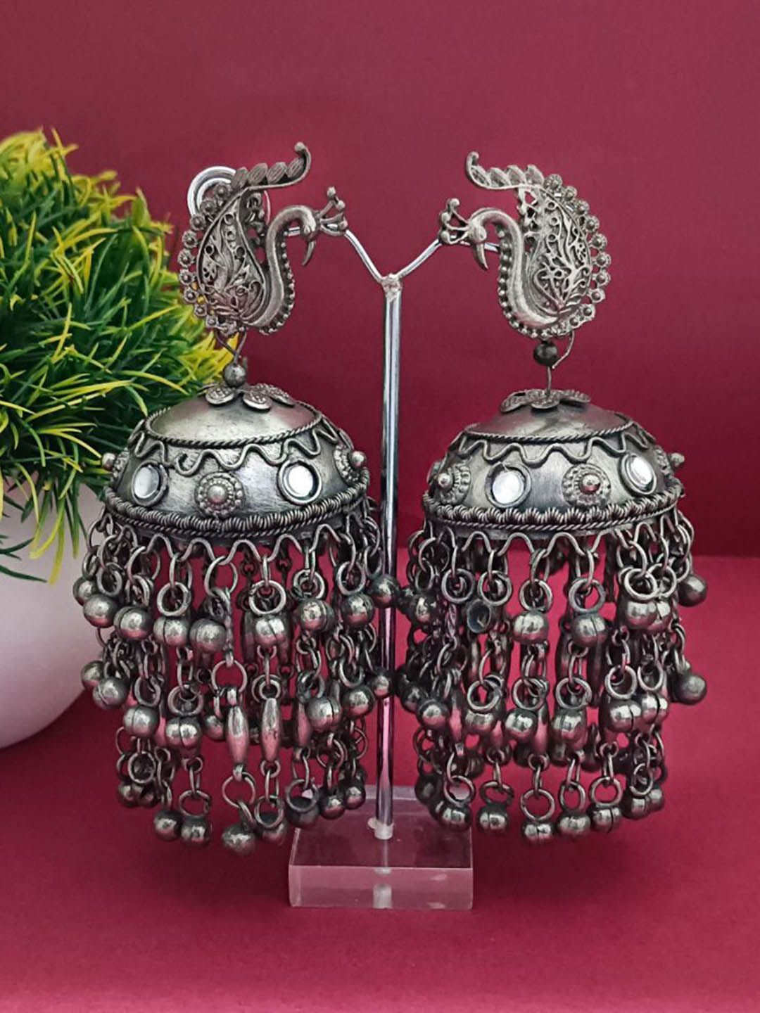 

JewelMaze Silver-Plated Contemporary Jhumkas Earrings