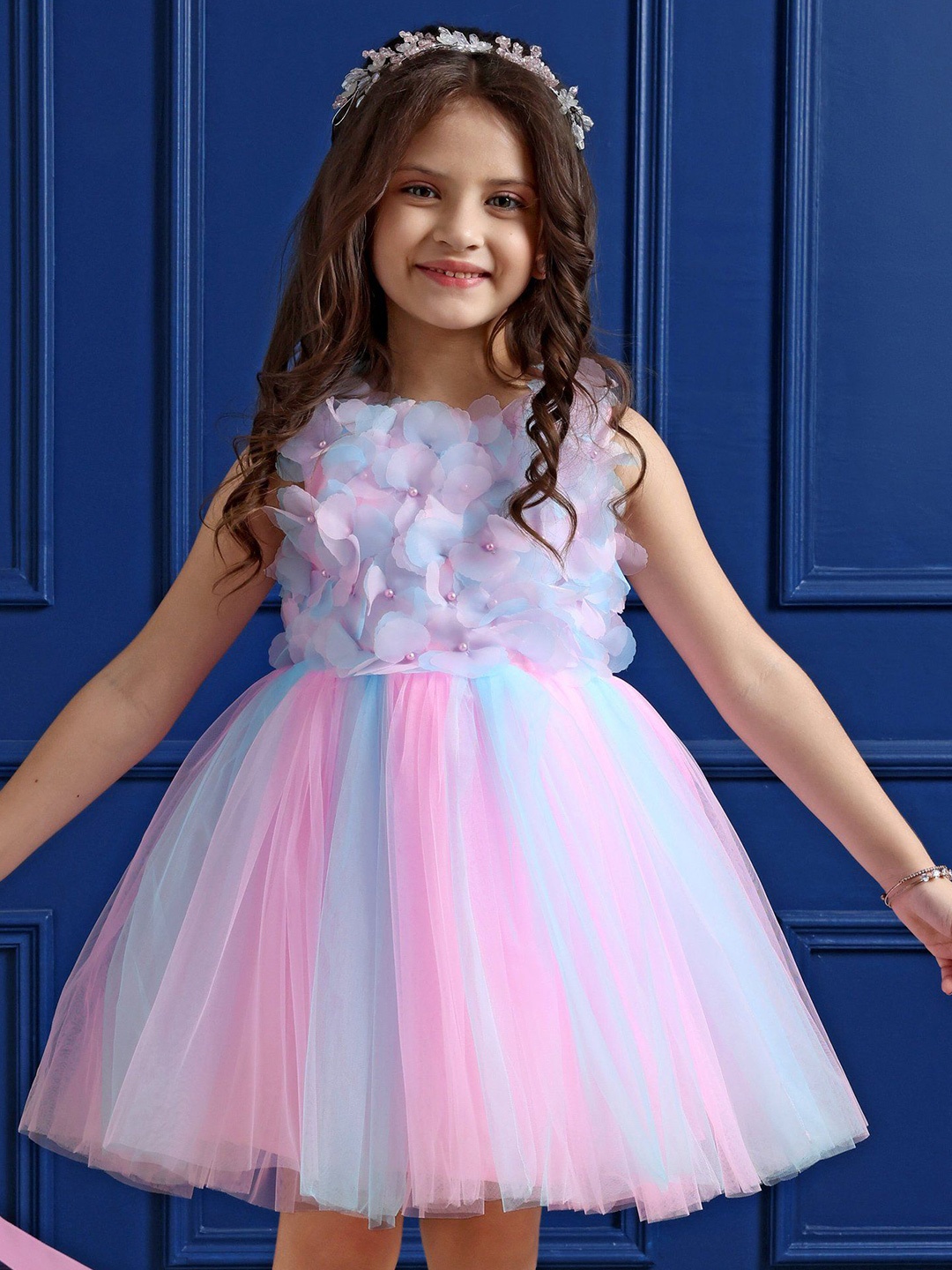 

Mark & Mia Girls Floral Applique Fit And Flare Dress, Pink