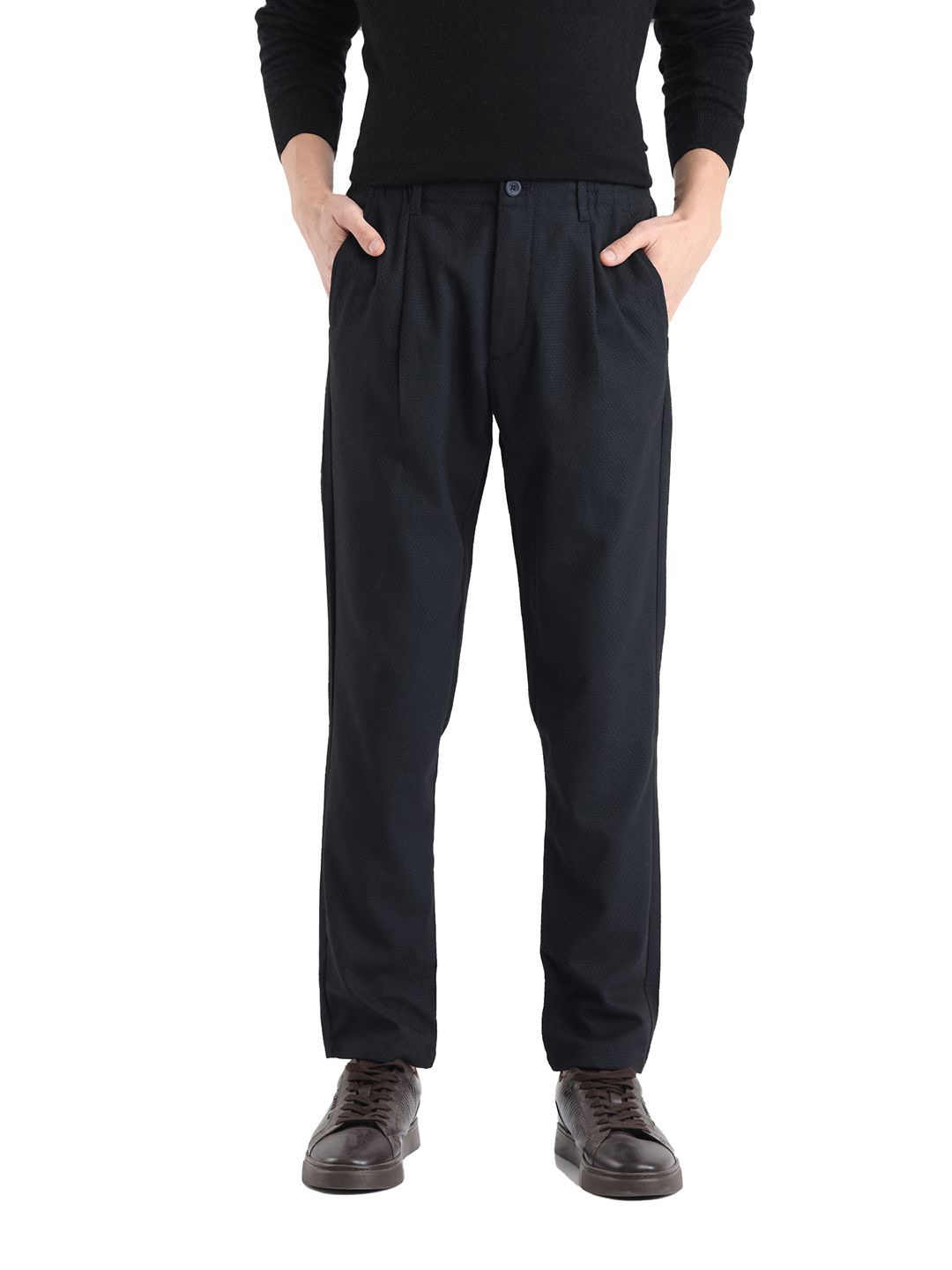 

RARE RABBIT Men Tailored Regular Fit High-Rise Trousers, Black