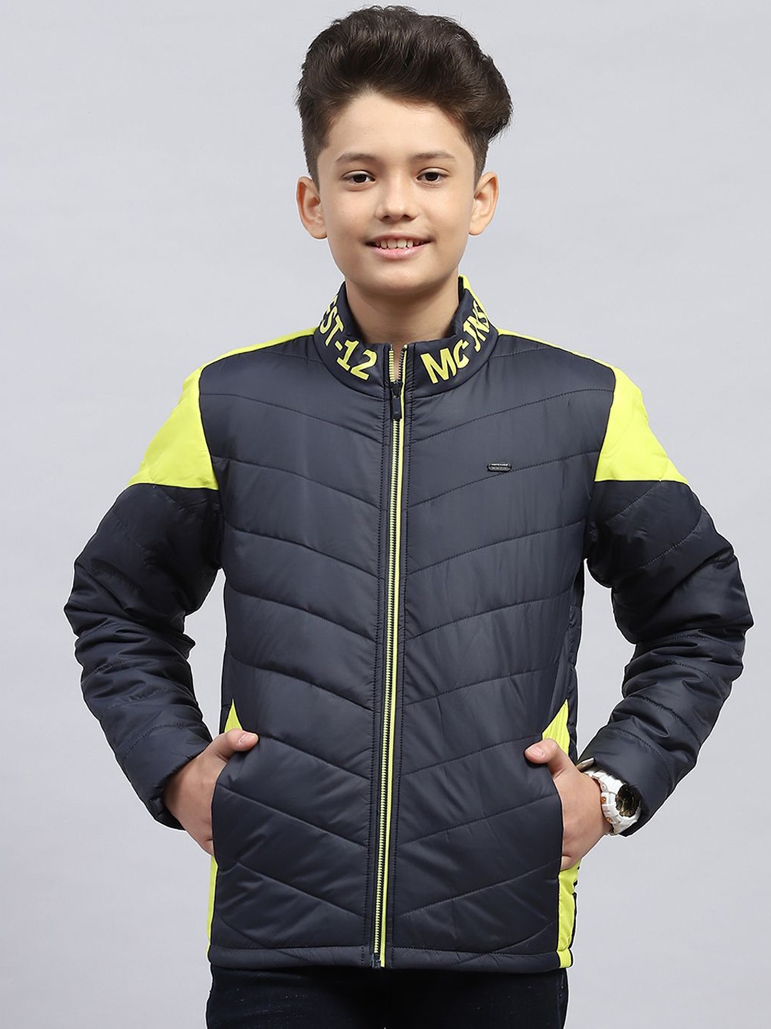 

Monte Carlo Boys Mock Collar Colourblocked Casual Padded Jacket, Black