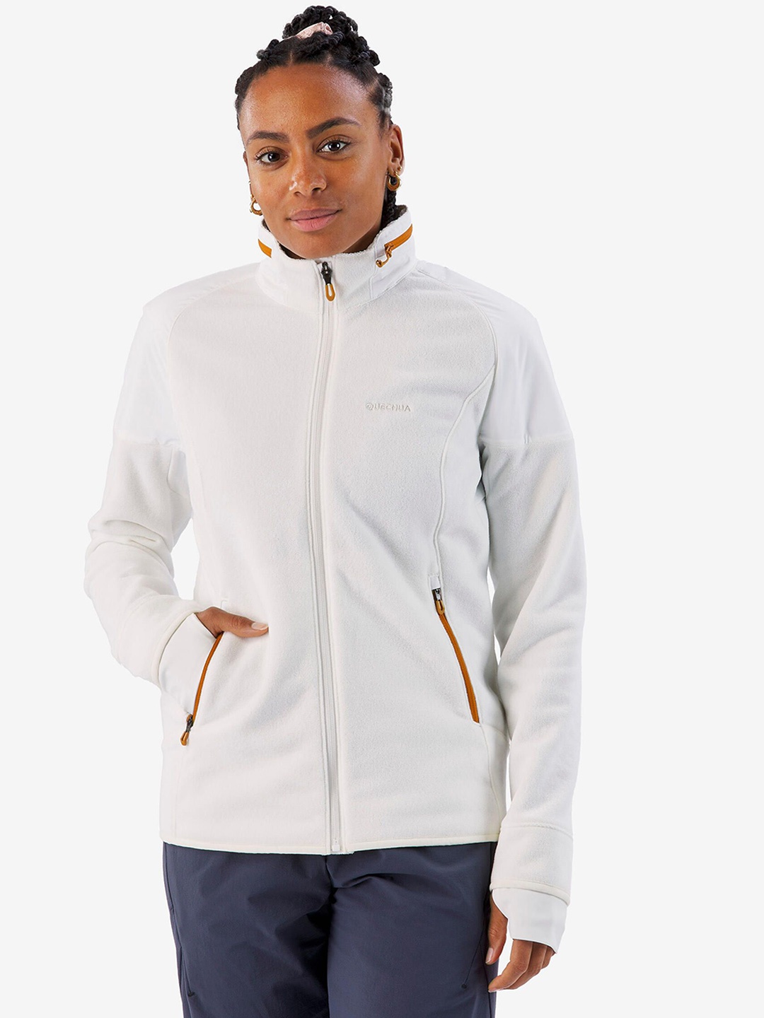 

Quechua By Decathlon Women Mock Collar Solid Sports Sporty Jacket, White