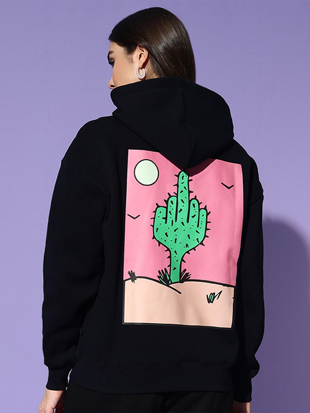 

GRIFFEL Women Graphic Printed Hood Pullover Sweatshirt, Black