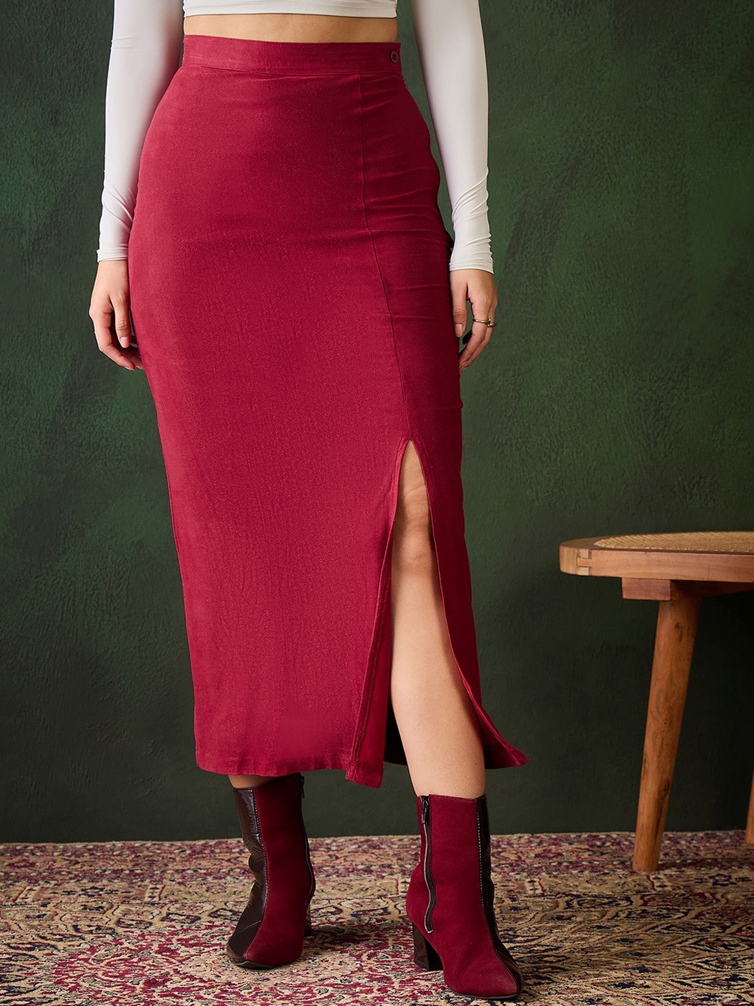 

StyleStone Women Straight Maxi Skirts, Maroon