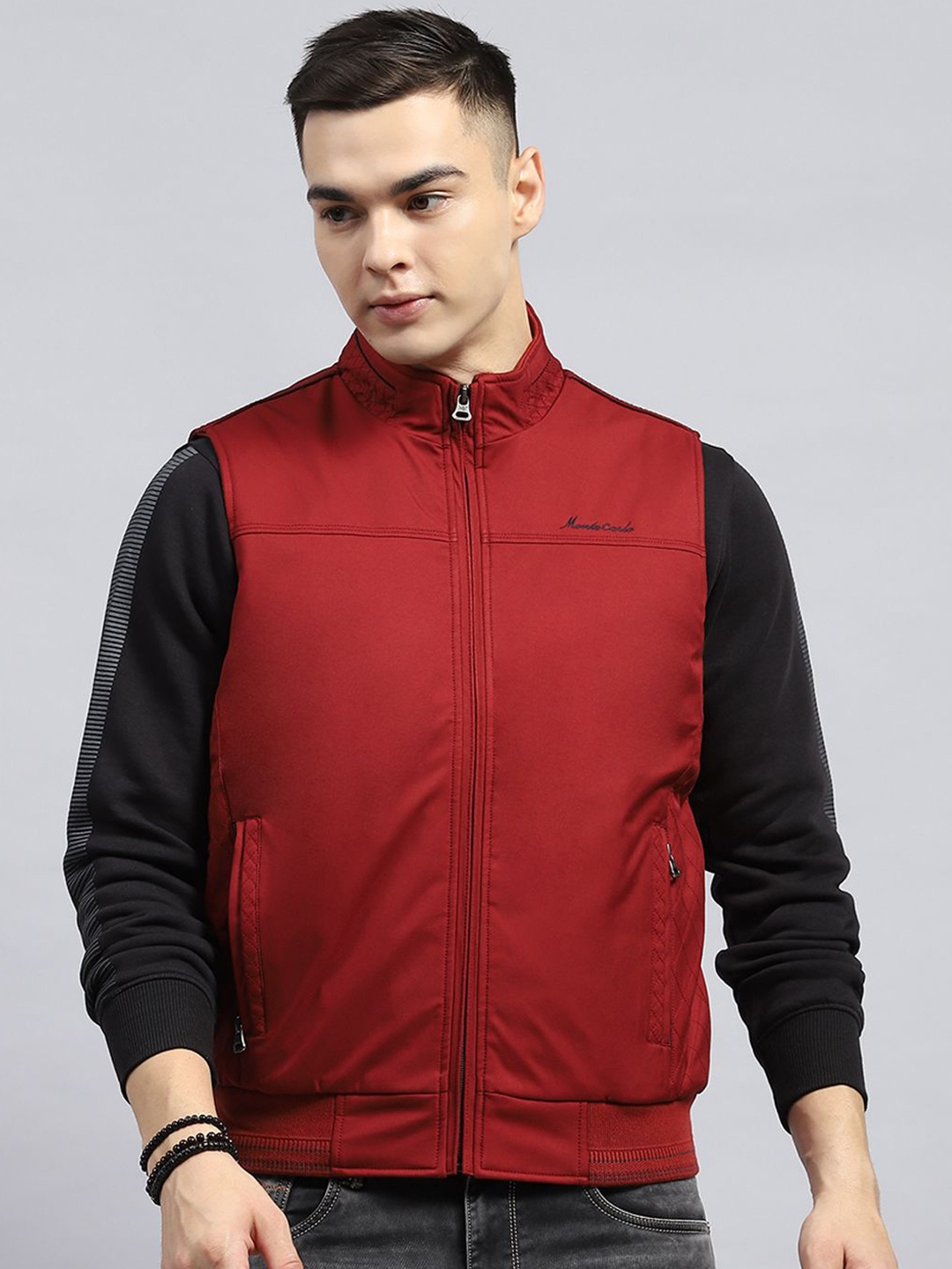 

Monte Carlo Men Mock Collar Solid Casual Padded Jacket, Maroon