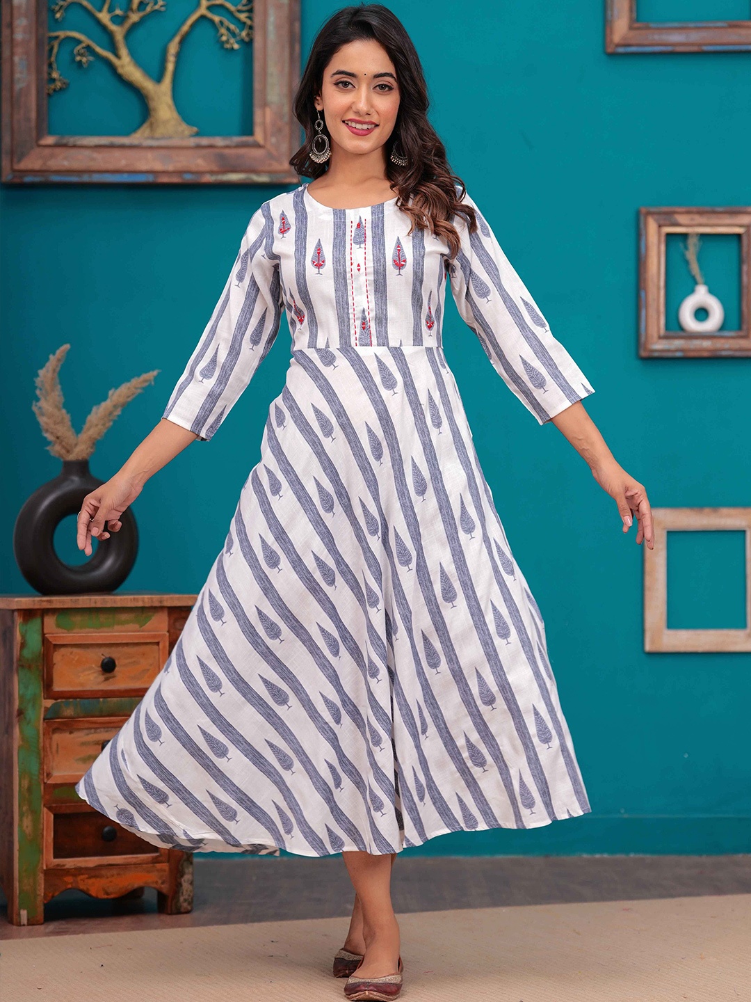

DIZON Women Printed A-Line Ethnic Dresses, Grey