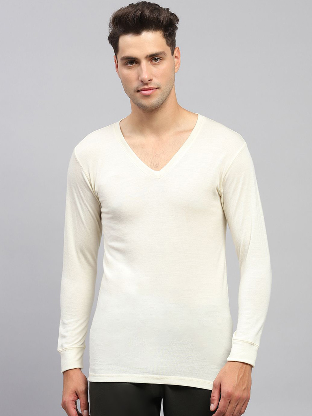

Monte Carlo Men V-Neck Long Sleeves Thermal Tops, Cream