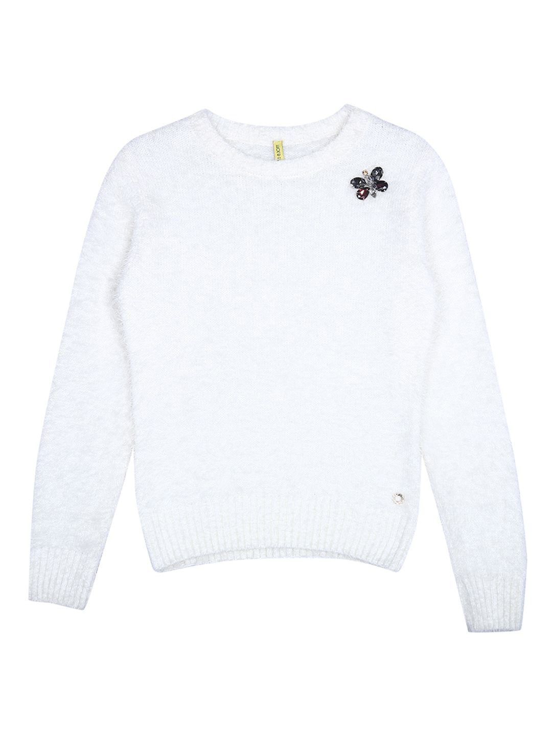 

Gini and Jony Girls Round Neck Long Sleeves Boucle Pullover, White