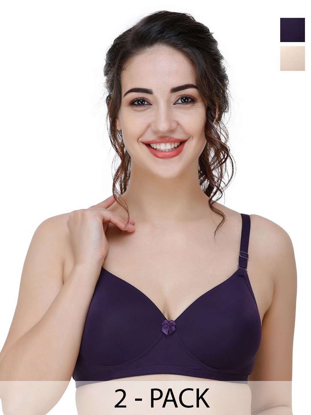 

College Women Pack Of 2 Full Coverage Lightly Padded T-shirt Bra, Violet