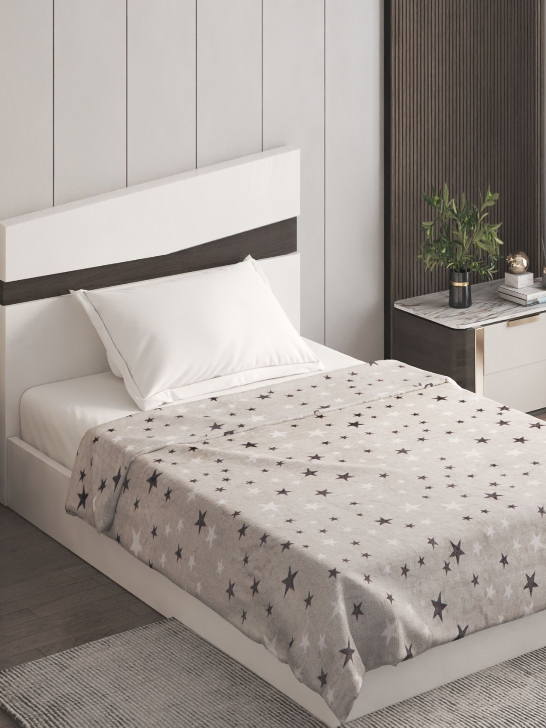 

Home Centre Slate Grey & White Star Printed 200 GSM Single Bed Blanket