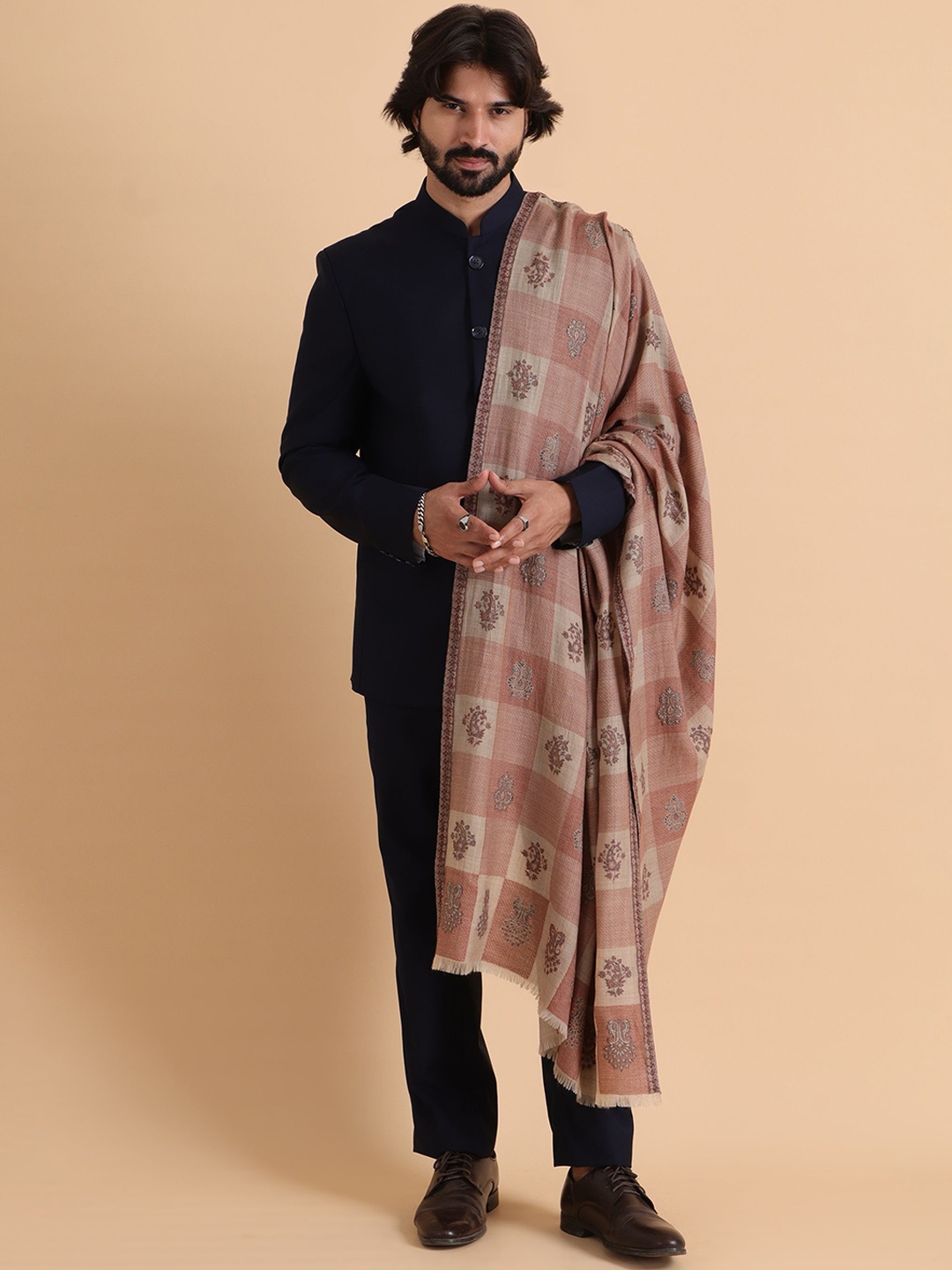 

Tweedle Ethnic Motifs Woven Design Woollen Shawl, Beige