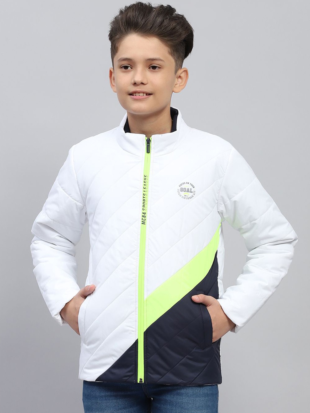 

Monte Carlo Boys Mock Collar Colourblocked Casual Padded Jacket, White