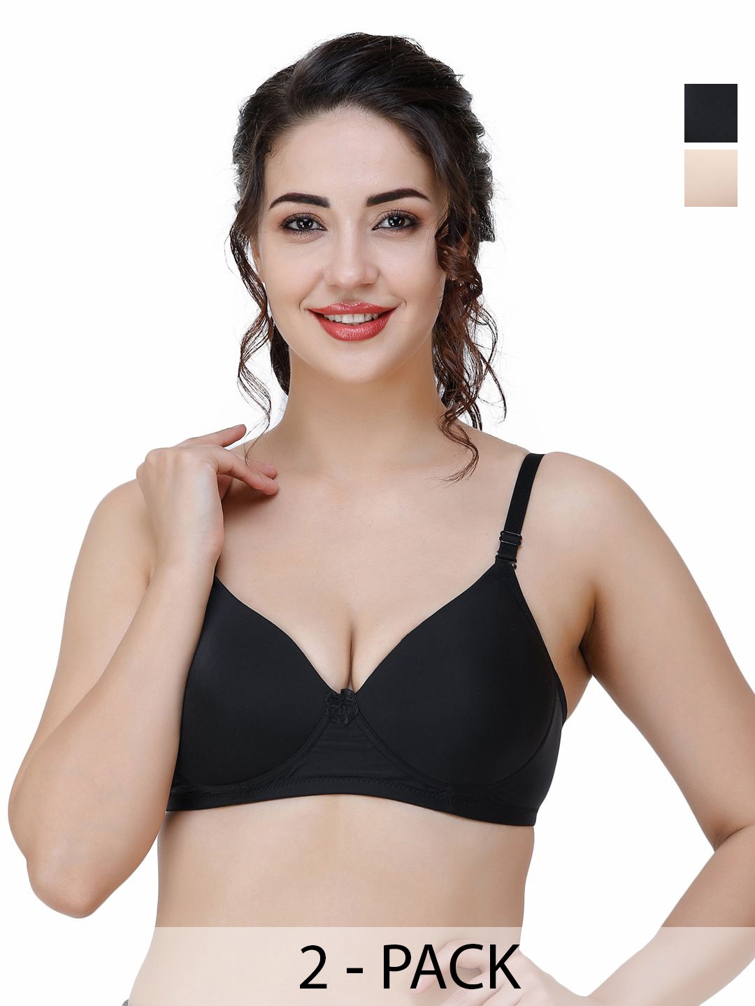 

College Girl Women Pack Of 2 Full Coverage Lightly Padded Bra, Black