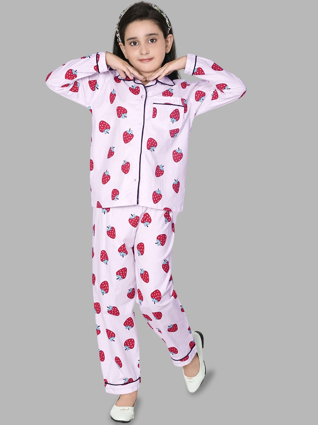 

YK Girls Printed Pure Cotton Shirt with Trousers, Pink