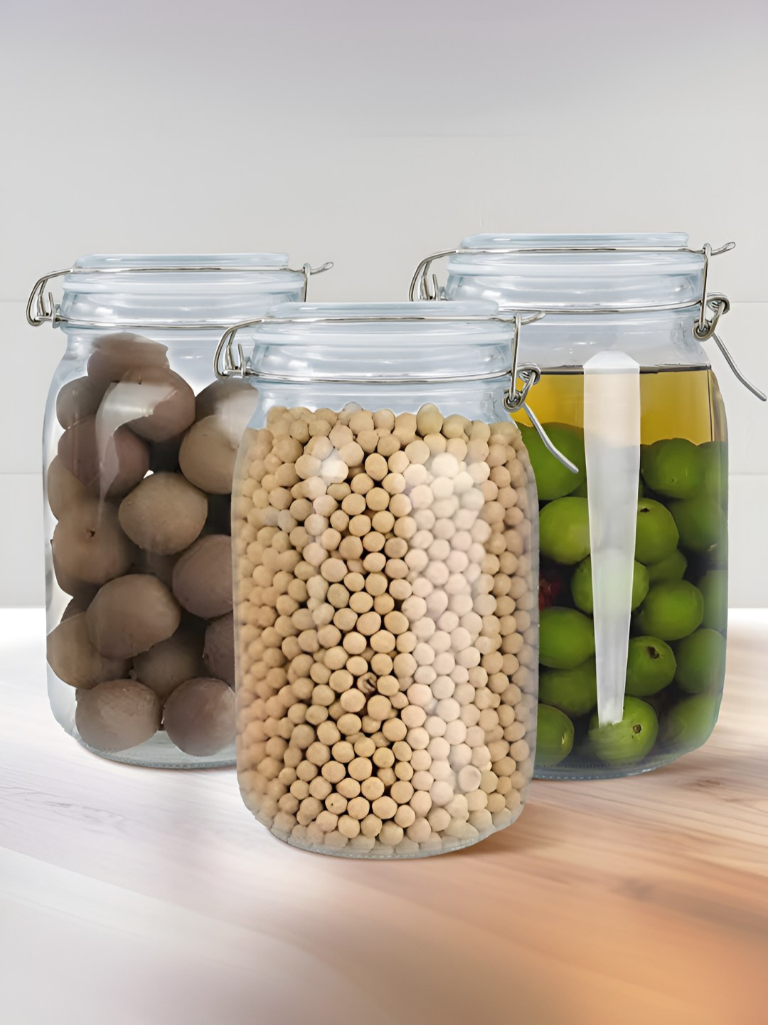 

The Better Home Transparent 3 Pcs Glass Easy to Clean Jar With Buckle Lid & Wide Mouth 2L