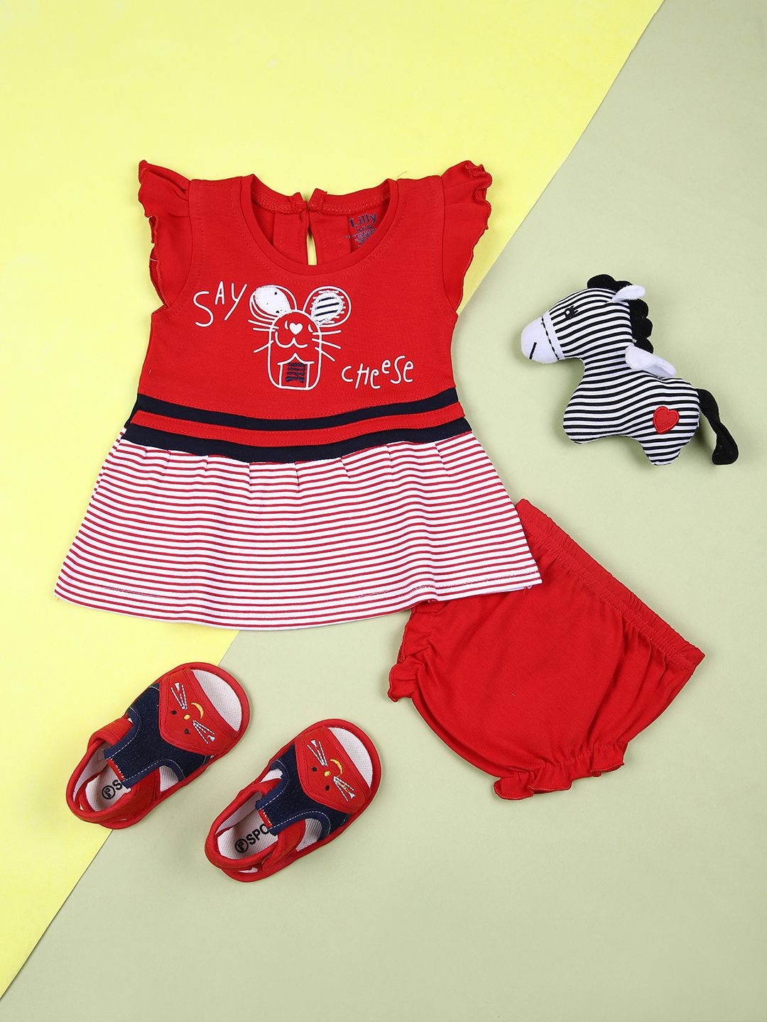 

V-Mart Kids Printed Fit & Flare Cotton Dress, Red