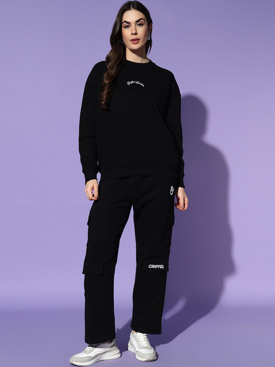 

GRIFFEL Women Mid-Rise Self Design Tracksuits, Black