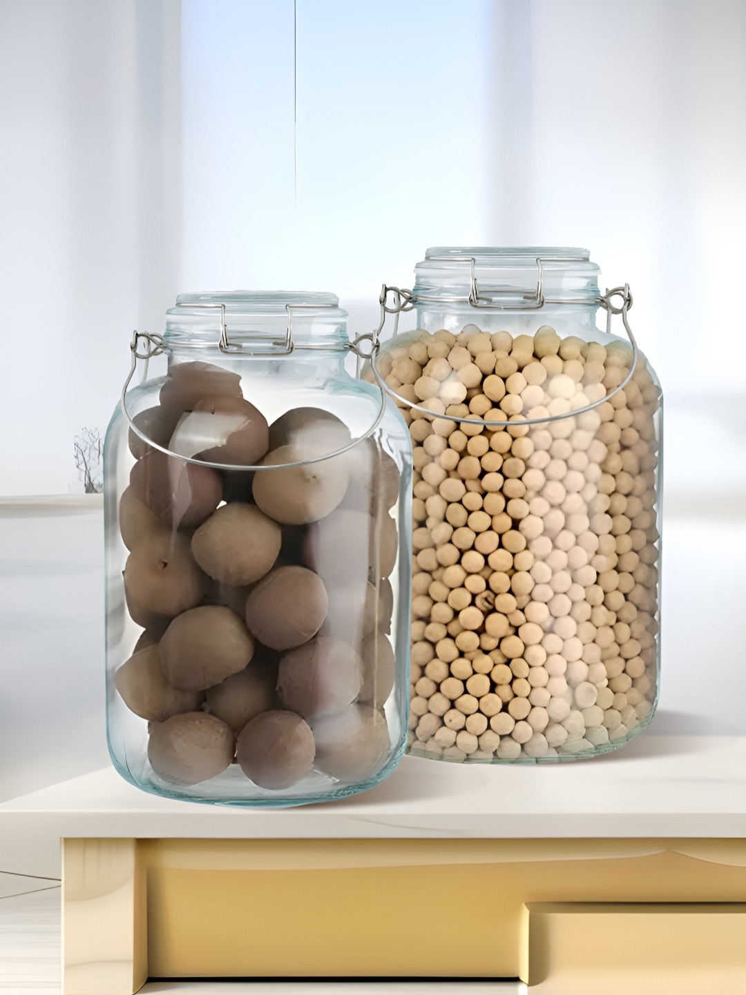

The Better Home Transparent 2Pcs Glass Easy to Clean Jar With Buckle Lid & Wide Mouth 1.5L