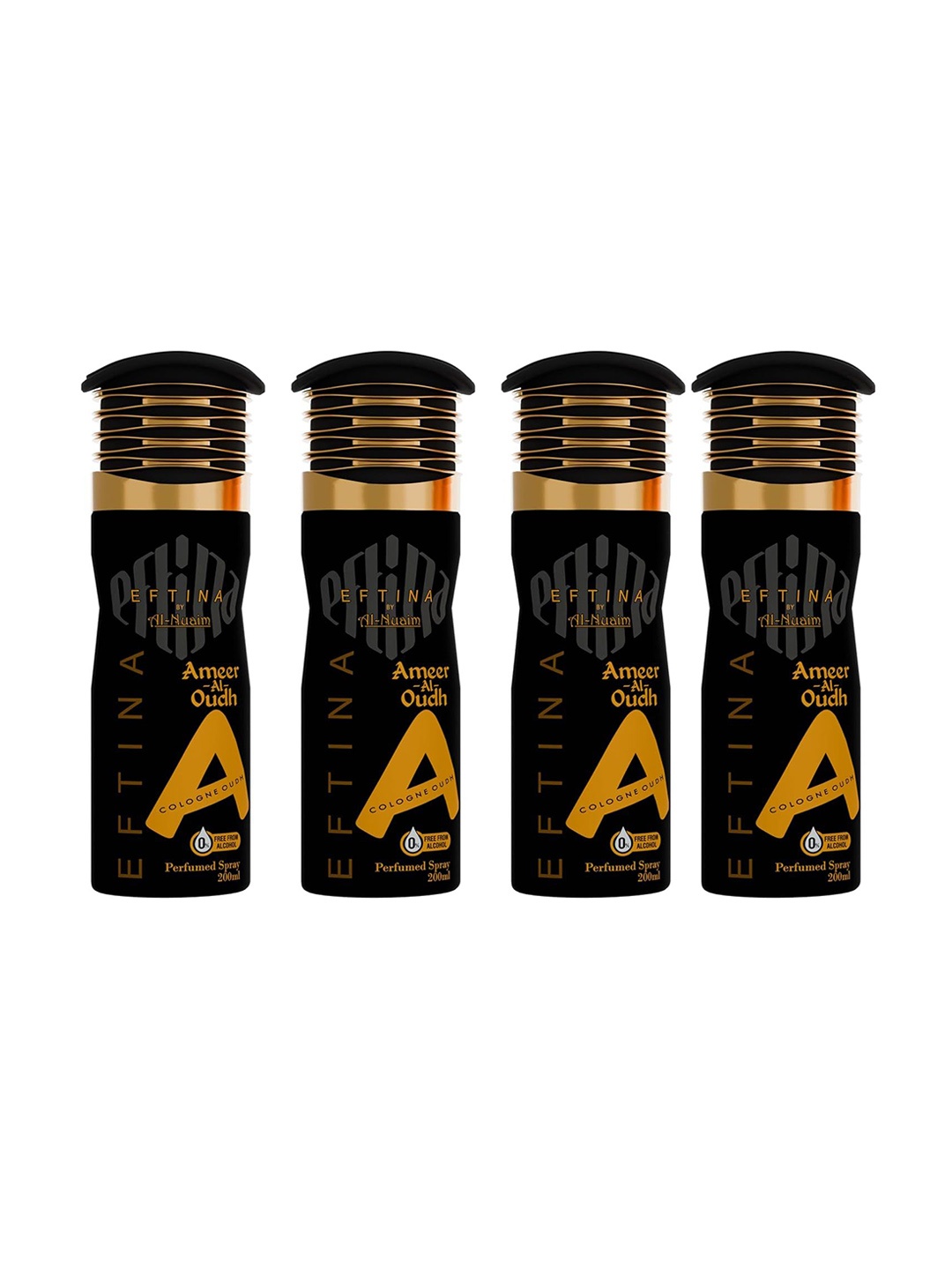 

Al-Nuaim Men Set Of 4 Ameer Al Oudh Alcohol Free Deodorant - 200 ml Each, Black