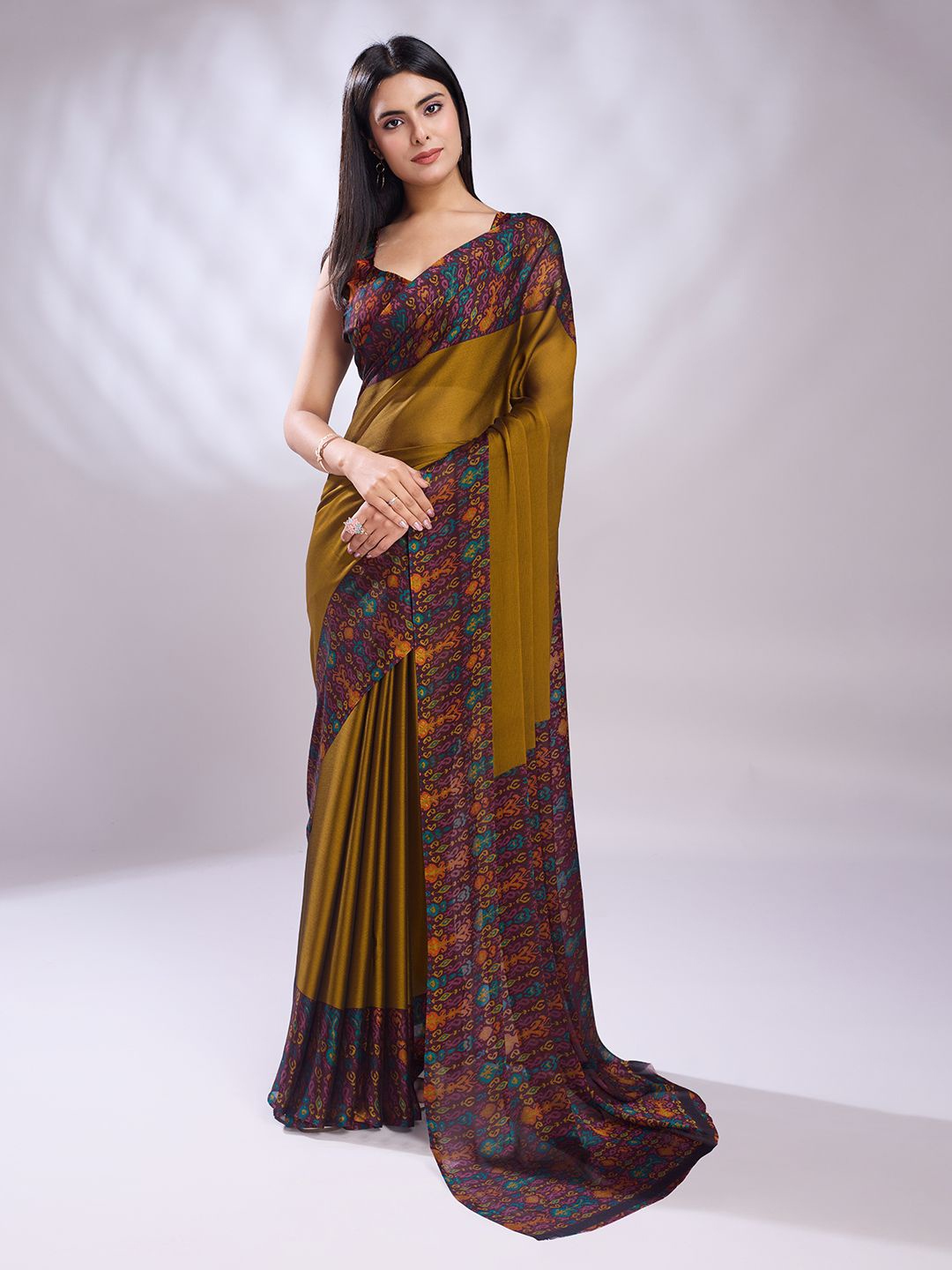 

KALINI Abstract Printed Pure Silk Saree, Mustard