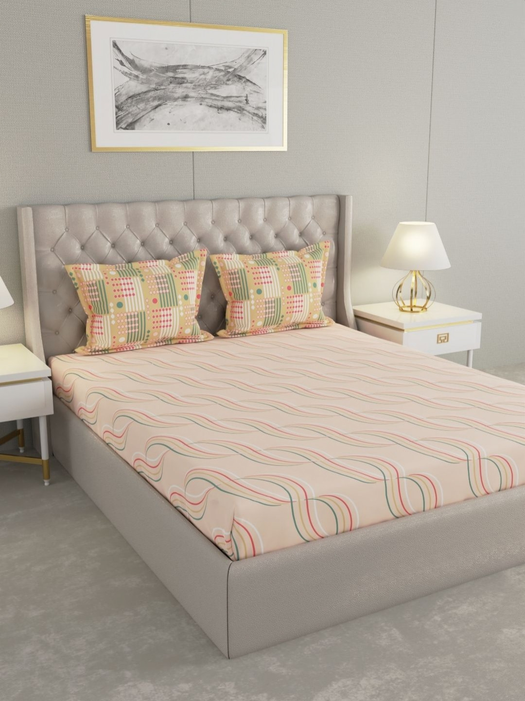 

Raymond Home MYSTIQUE Brown Abstract Printed Cotton 110 TC Queen Bedsheet Set 2.54 x 2.24m, Pink