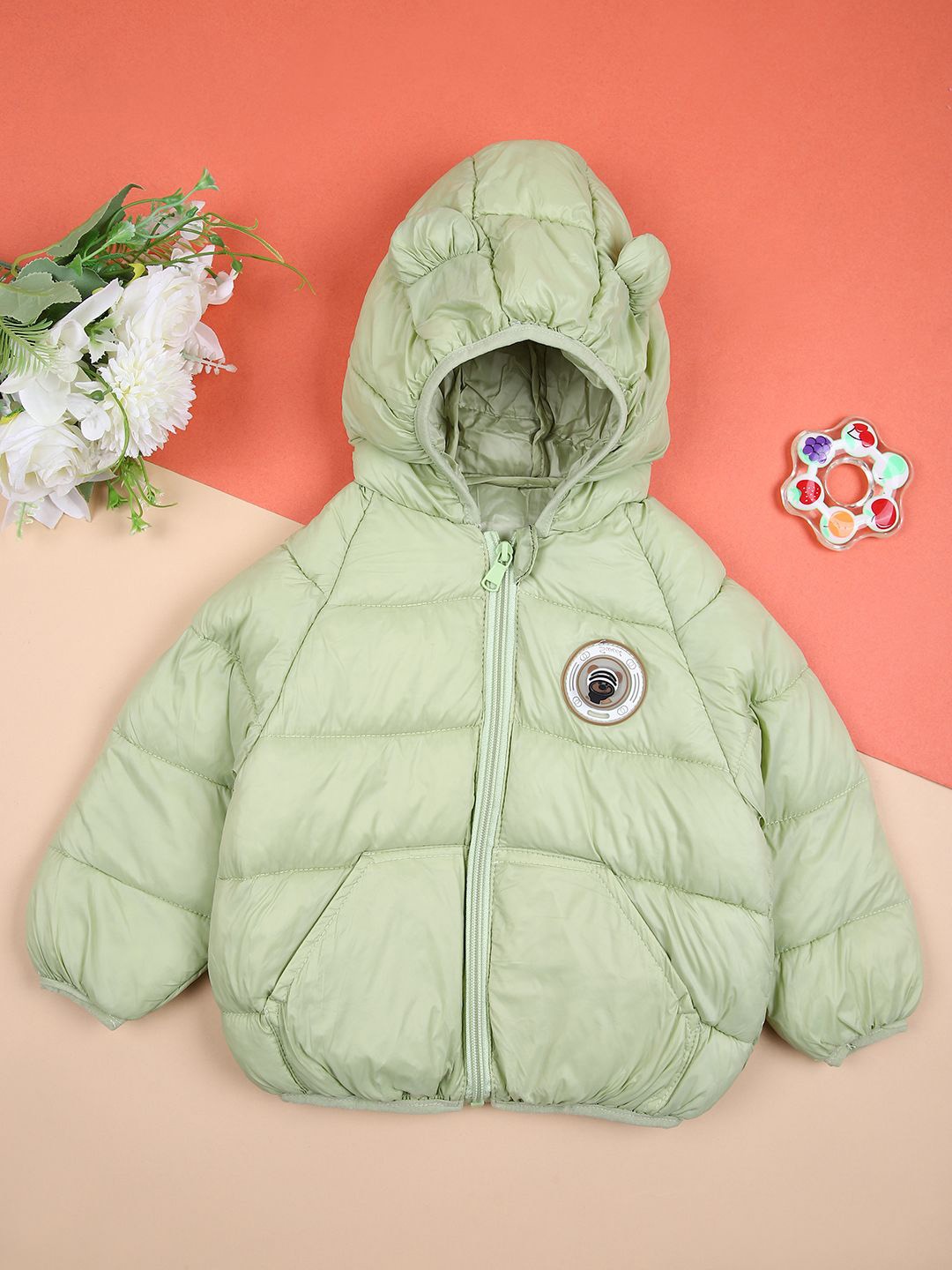 

V-Mart Unisex Kids Hooded Solid Cotton Casual Puffer Jacket, Green
