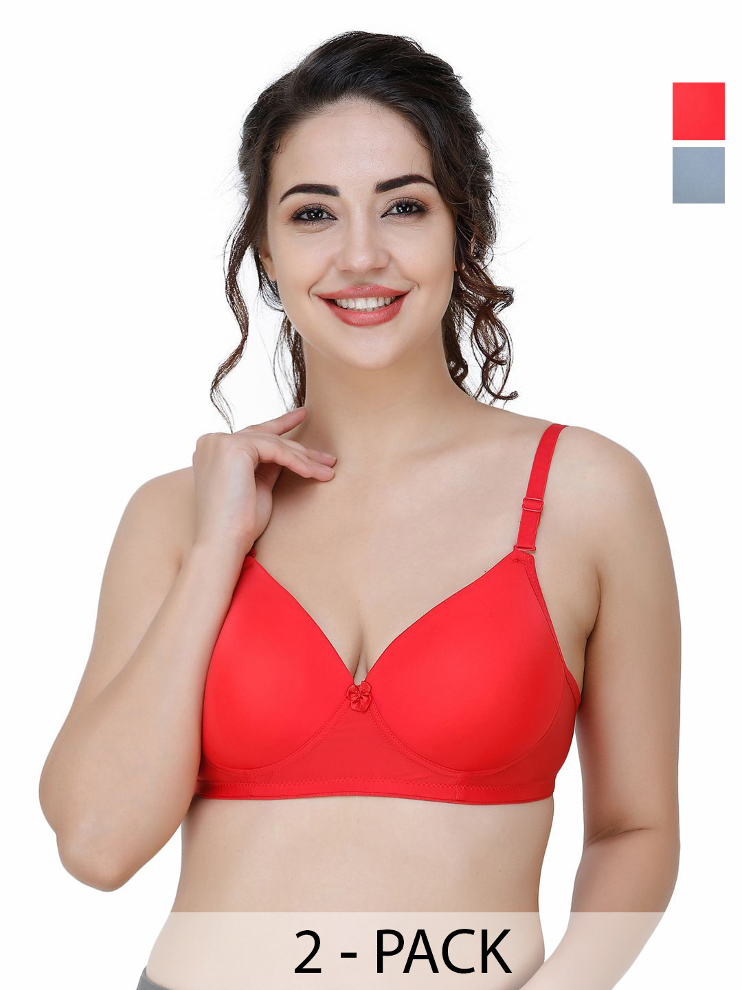 

College Girl Pack OF 2 Full Coverage Cut and Sew Lightly Padded Bra, Red