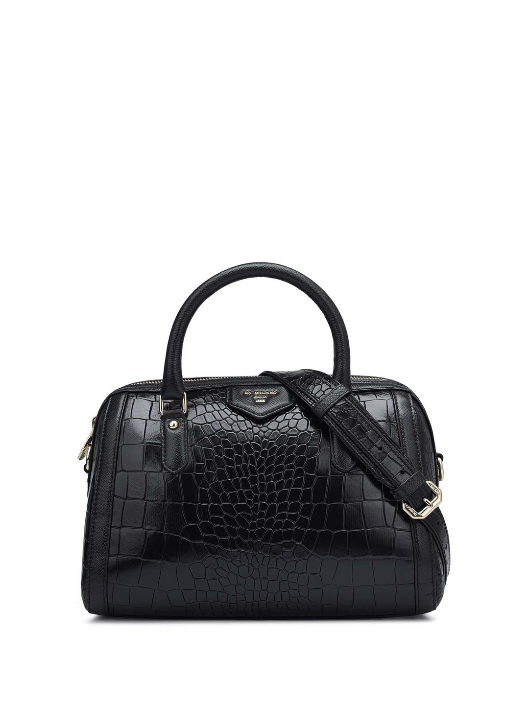 

Da Milano Women Textured Structured Leather Handheld Bag, Black