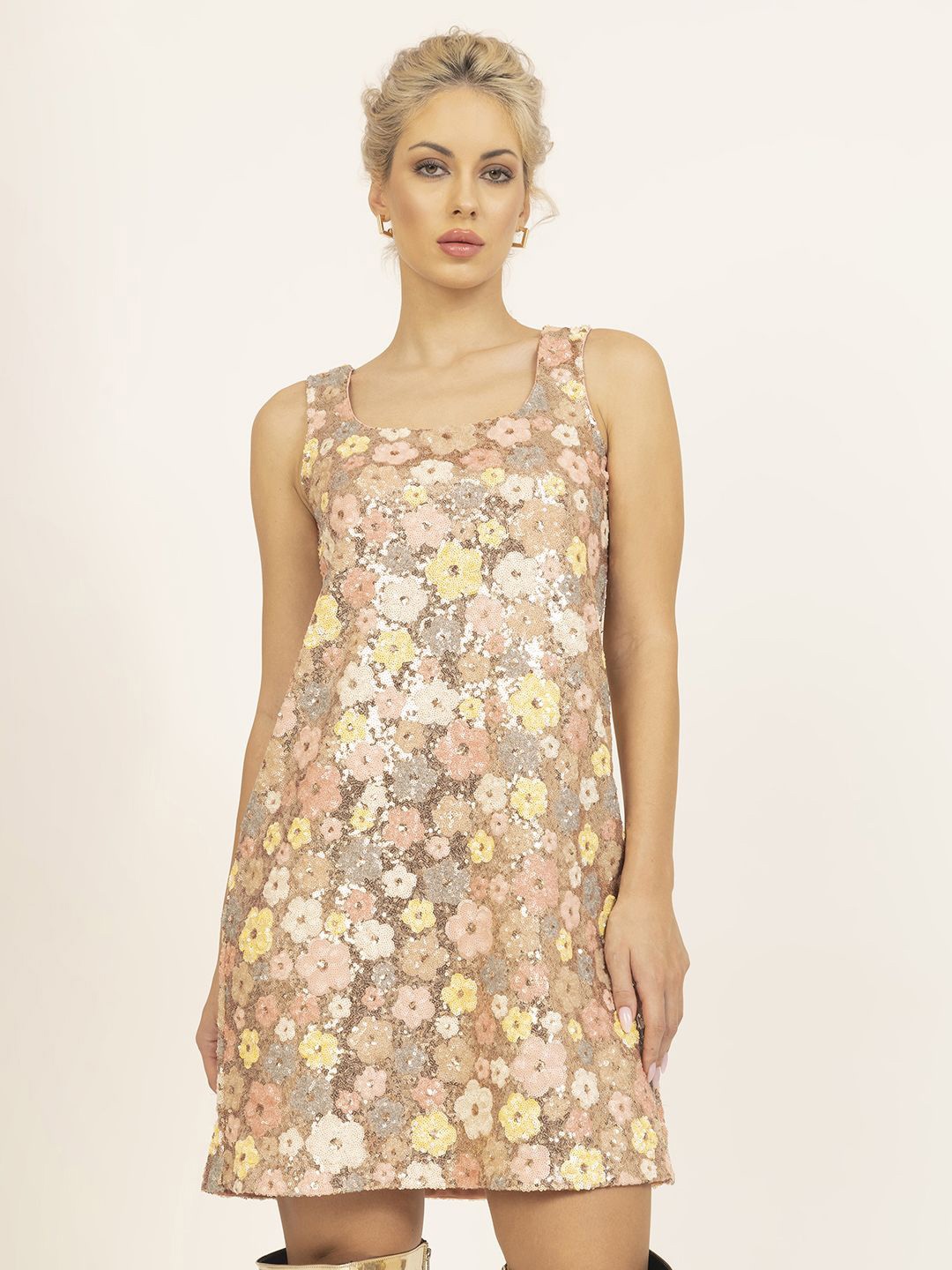

LELA Women Self Design A-Line Dress, Peach