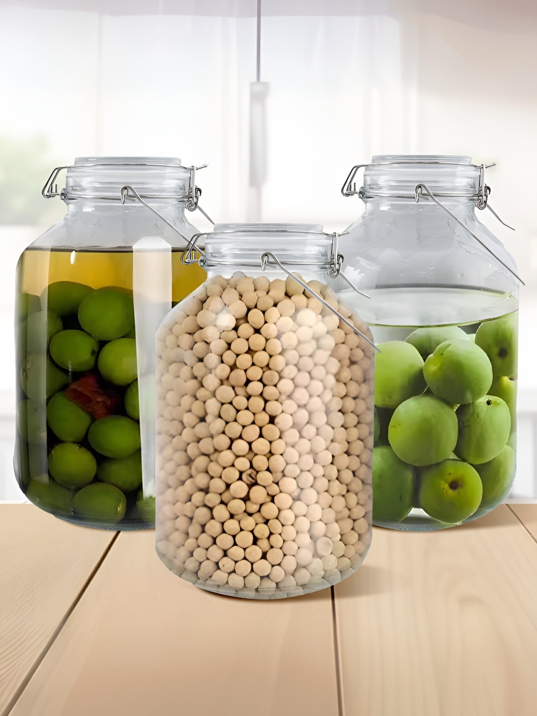 

The Better Home Transparent 3 Pcs Glass Easy to Clean Jar With Buckle Lid & Wide Mouth 3L