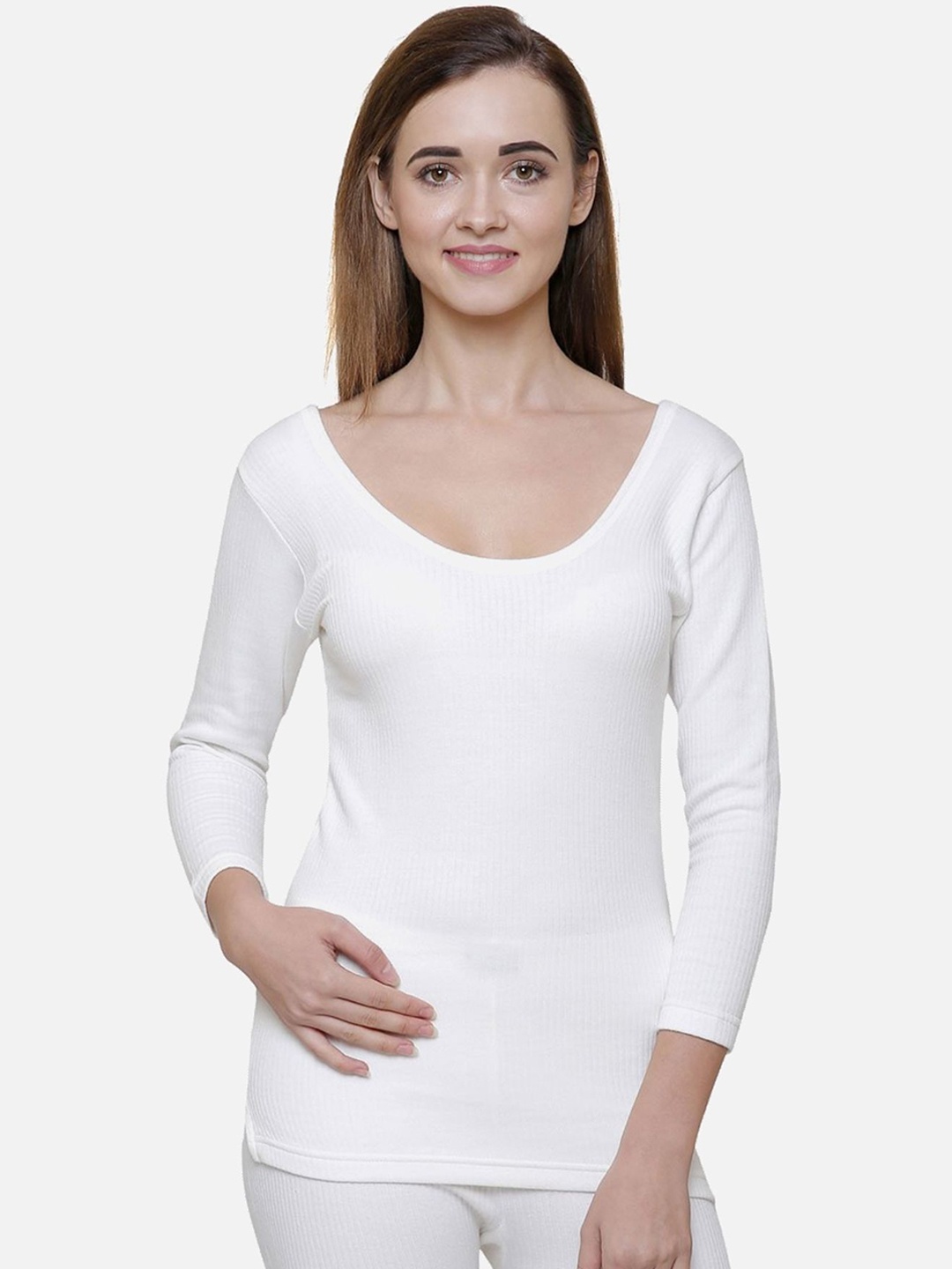 

BODYCARE INSIDER Women Round Neck Cotton Thermal Tops, White