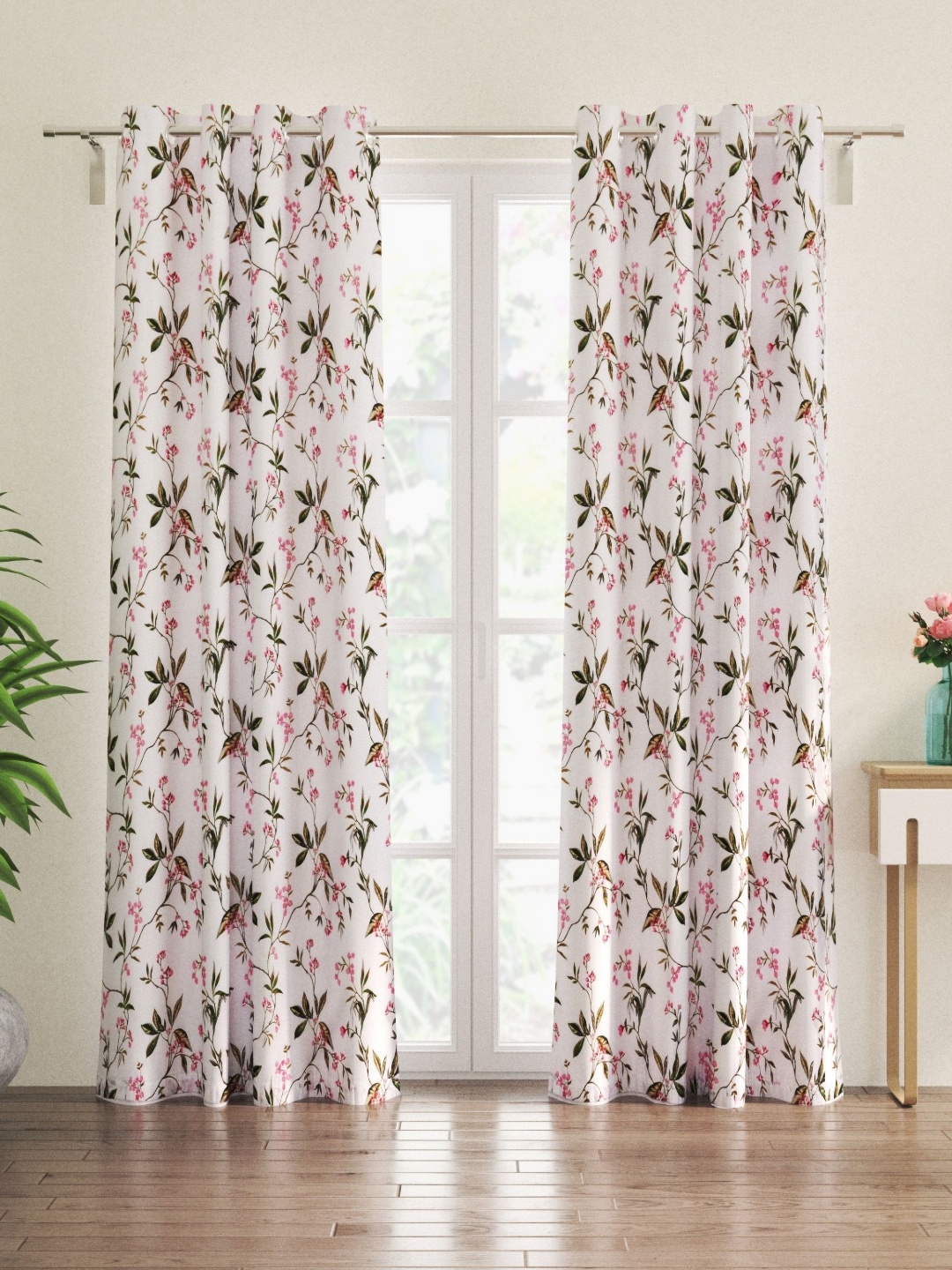 

Home Centre Chanderi Fiesta White & Green 2 Pieces Floral Printed Sheer Door Curtain