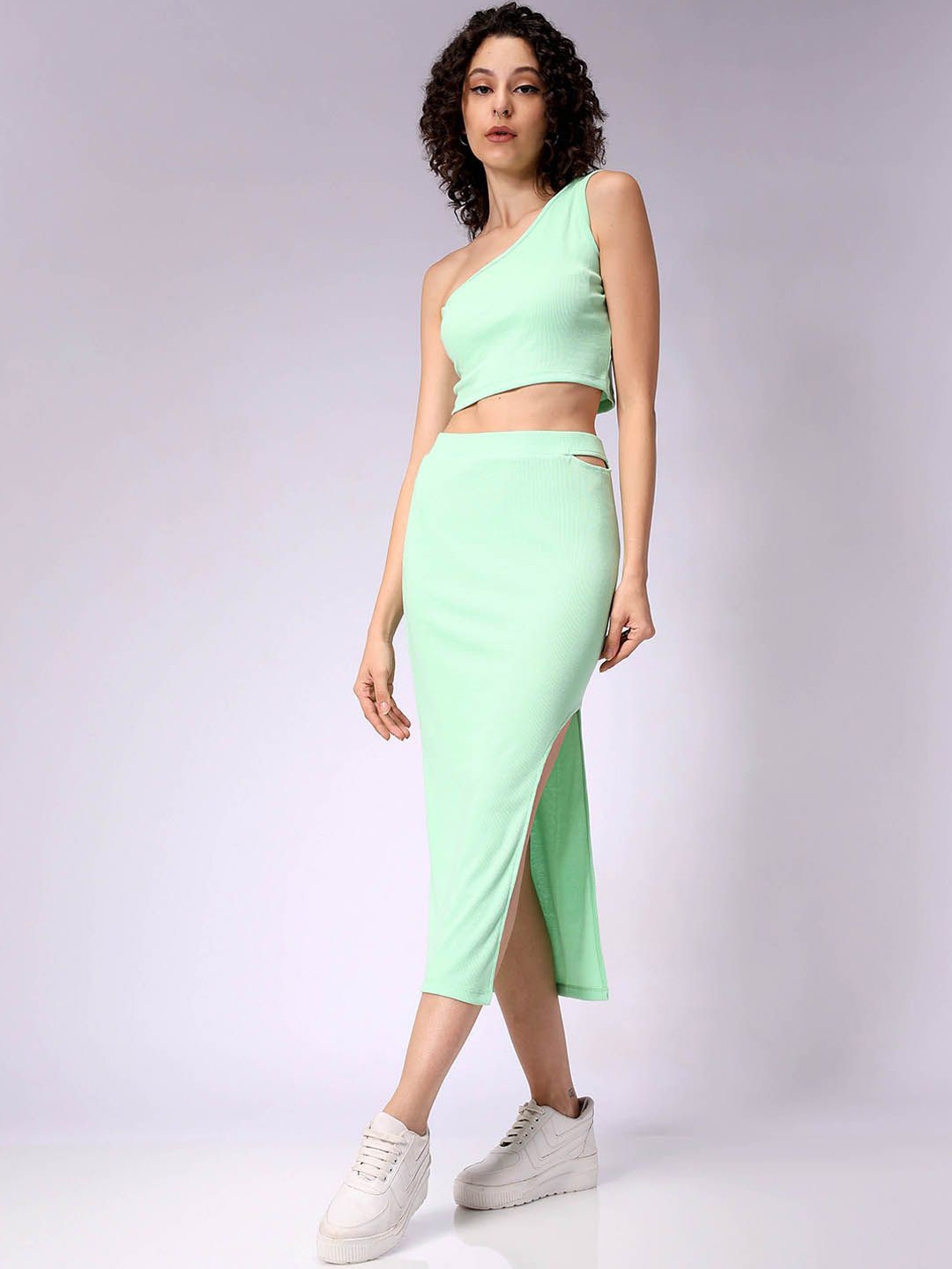 

Freehand by The Indian Garage Co One Shoulder Top With Skirt Co-Ords, Green