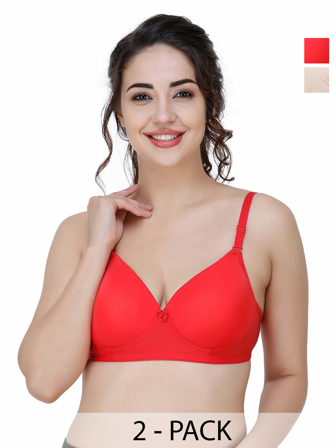 

College Girl Pack Of 2 Full Coverage Lightly Padded Underwired Push-Up Bra, Red