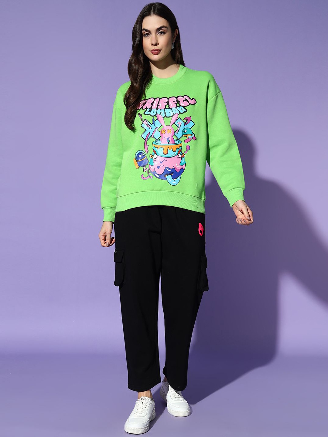 

GRIFFEL Printed Round Neck Oversized Tracksuits, Lime green