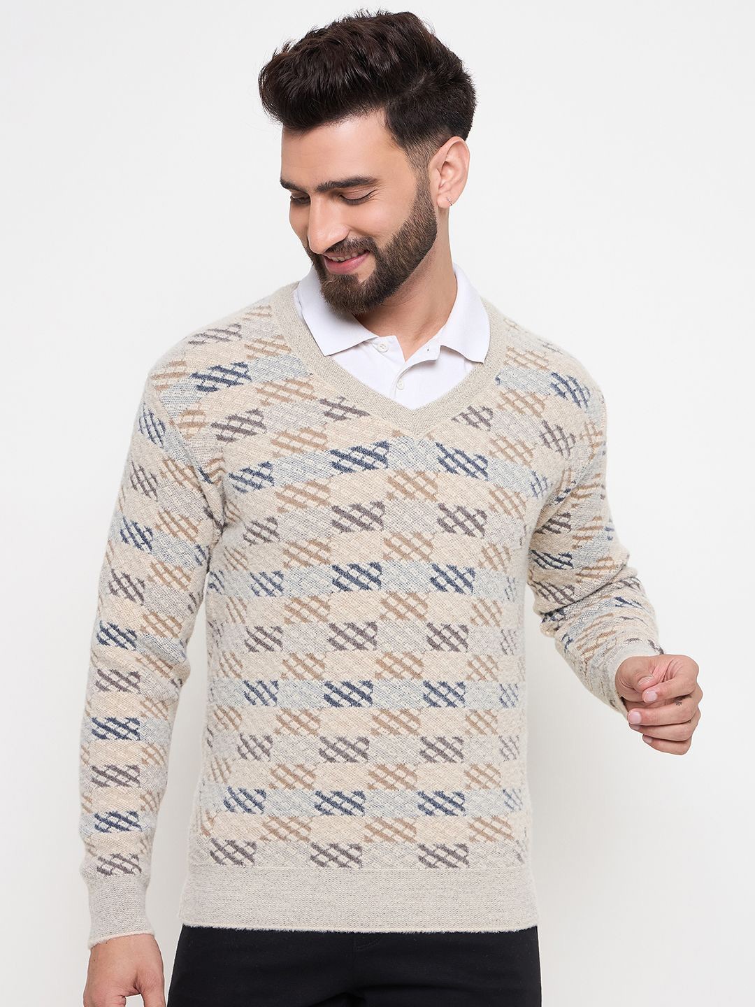 

Duke Men V-Neck Cardigan, Beige