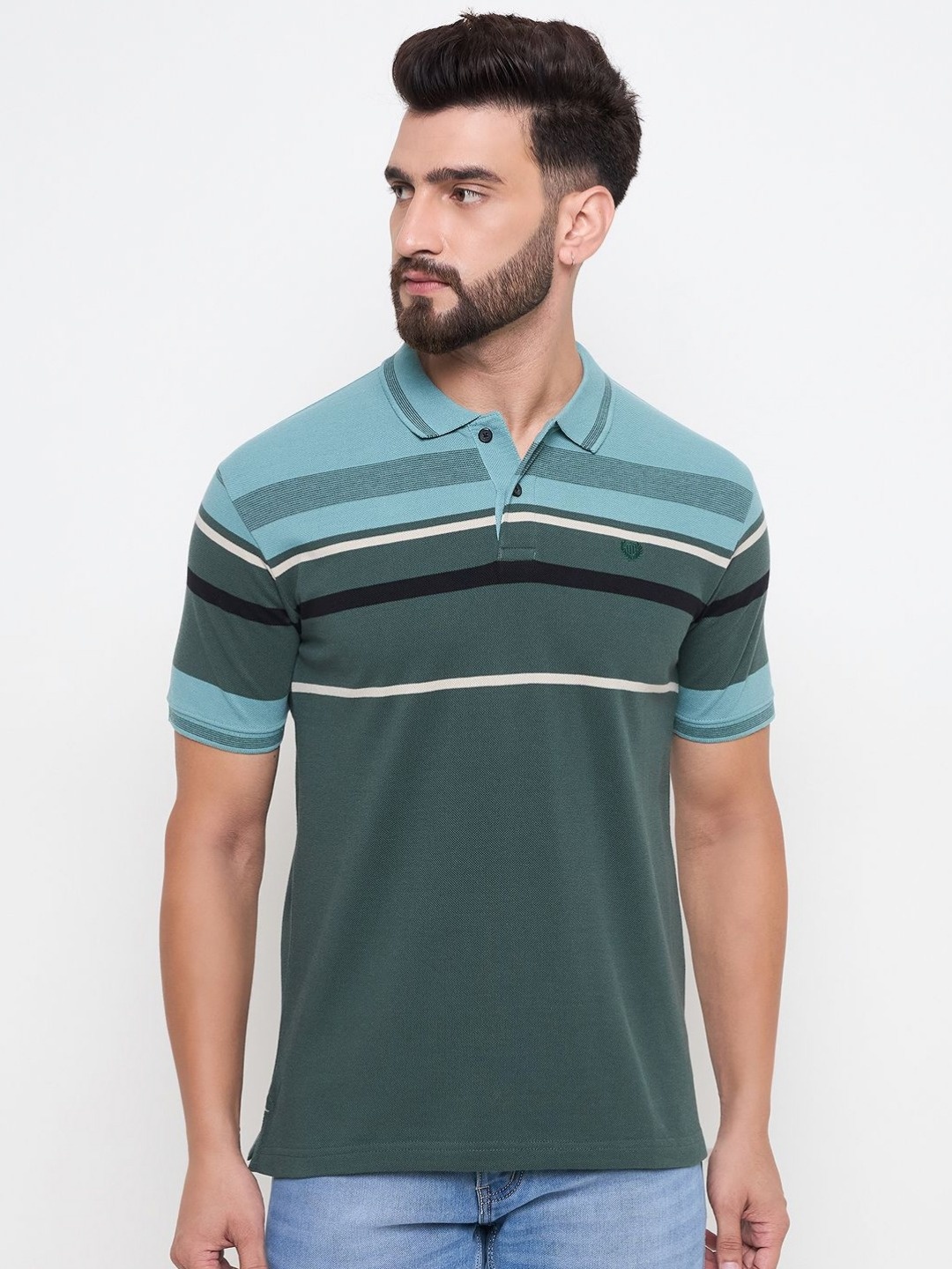

Duke Men Striped Polo Collar Cotton Slim Fit T-shirt, Blue