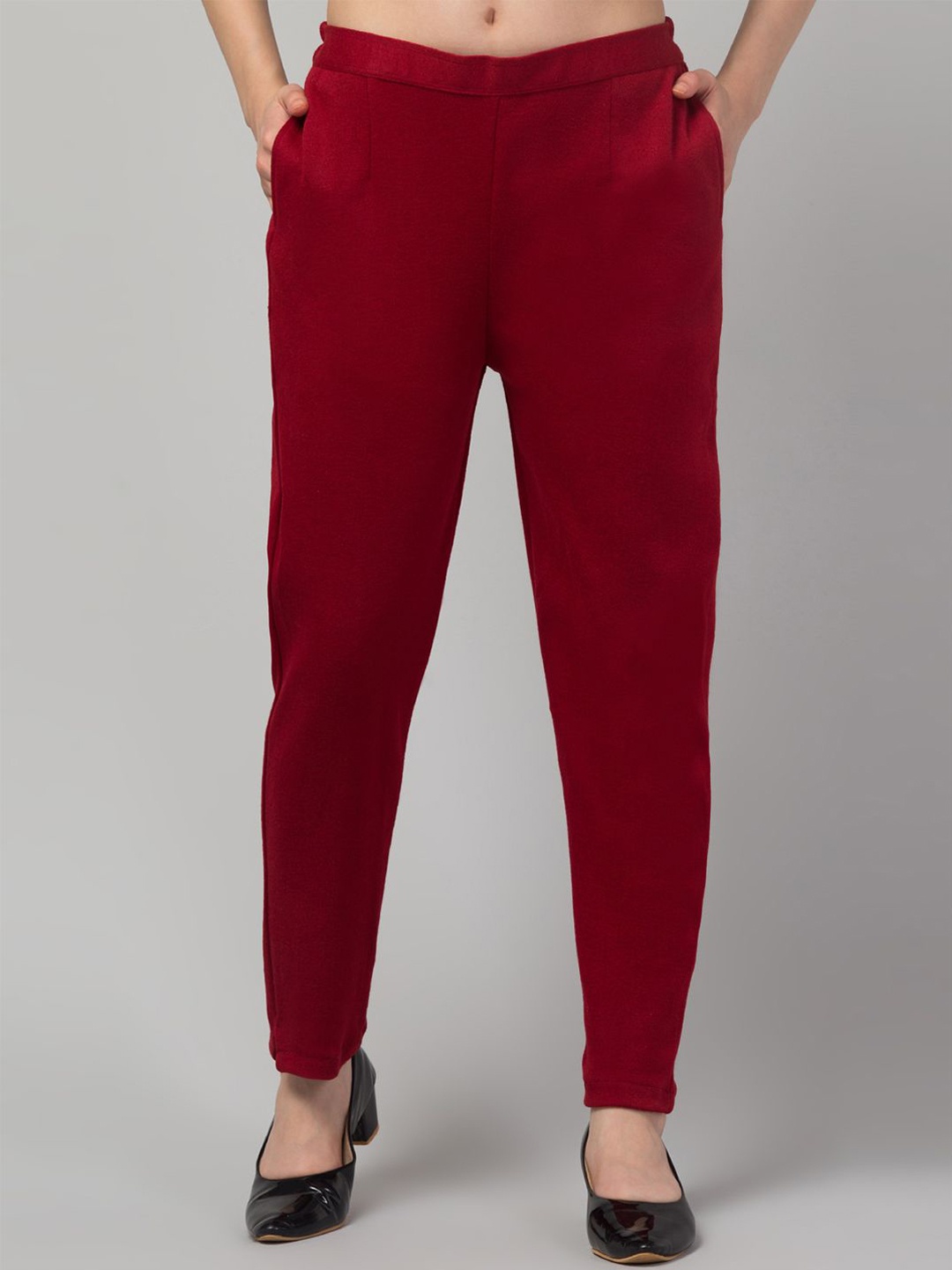 

Trend Level Women Relaxed Straight Leg Woolen Trousers, Maroon