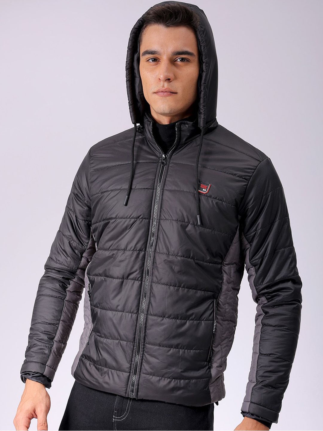 

The Indian Garage Co Men Colourblock Slim Fit Hooded Puffer Jacket, Black