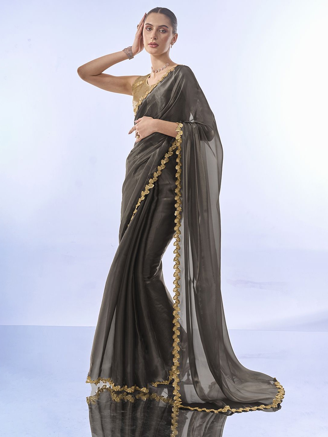 

Kalista Embellished Sequinned Organza Ready to Wear Saree, Black