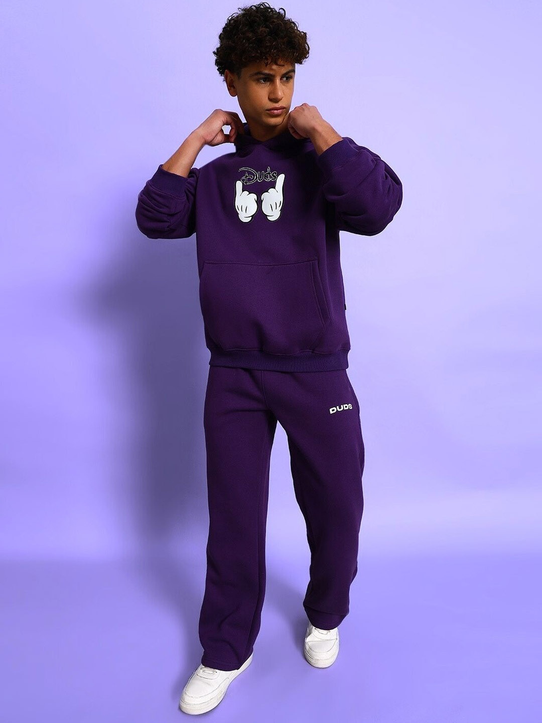 

WEARDUDS Printed Hooded Long Sleeves Sweatshirt With Trouser, Purple