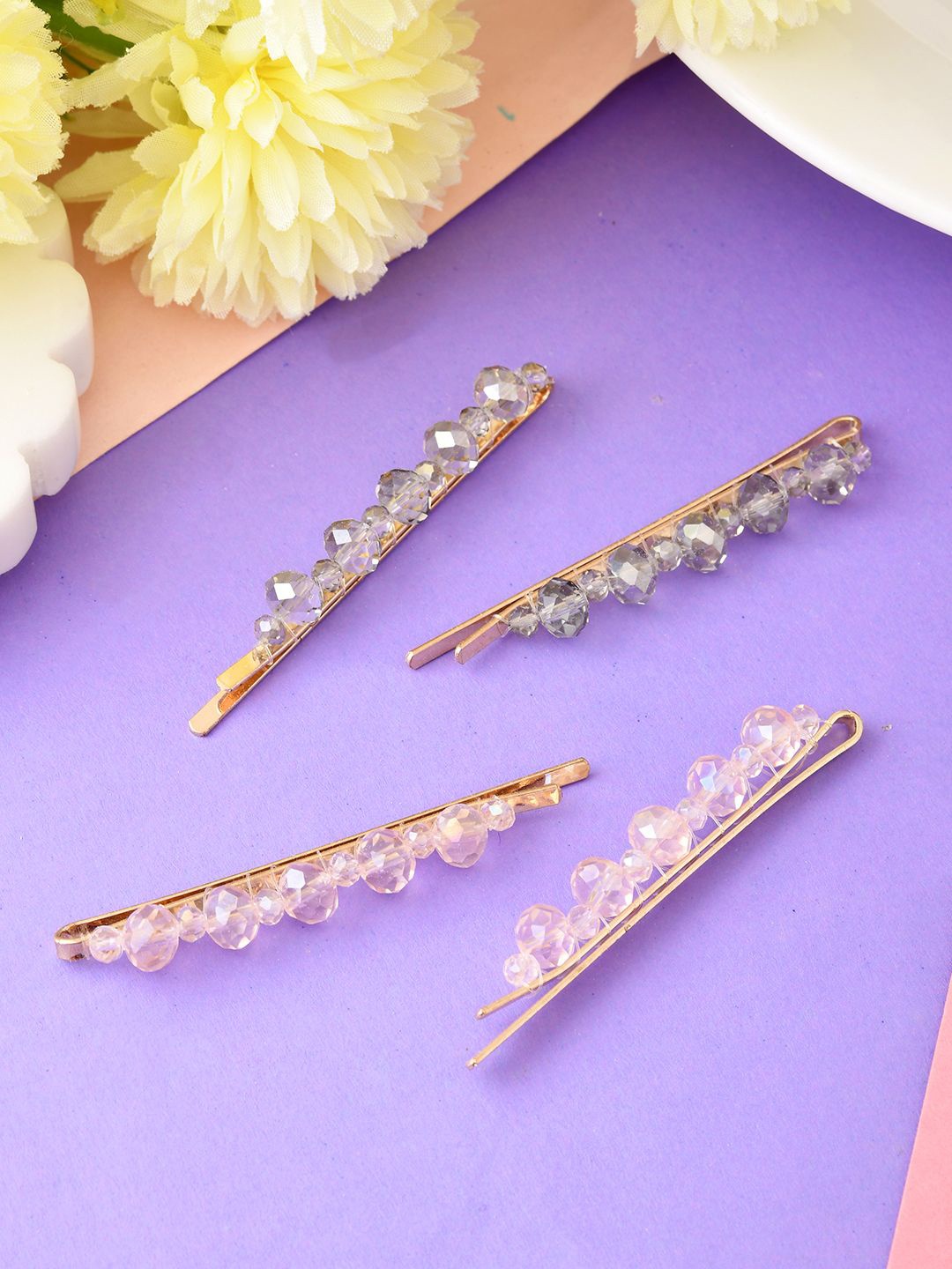 

Silvermerc Designs Women Set of 4 Crystal Bobby Pins, Gold