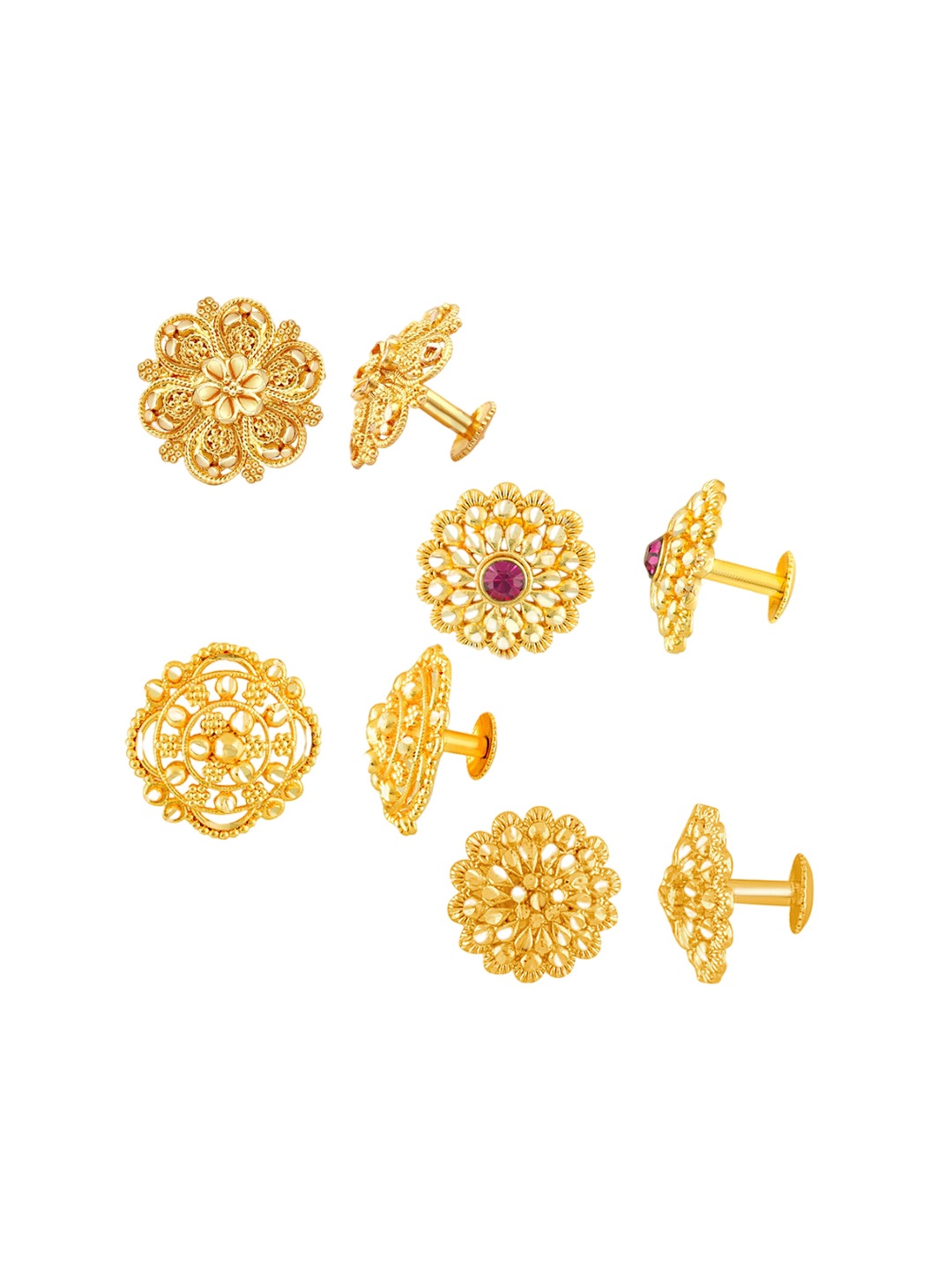 

DIVASTRI Set Of 4 Gold-Plated Stone Studded Circular Studs