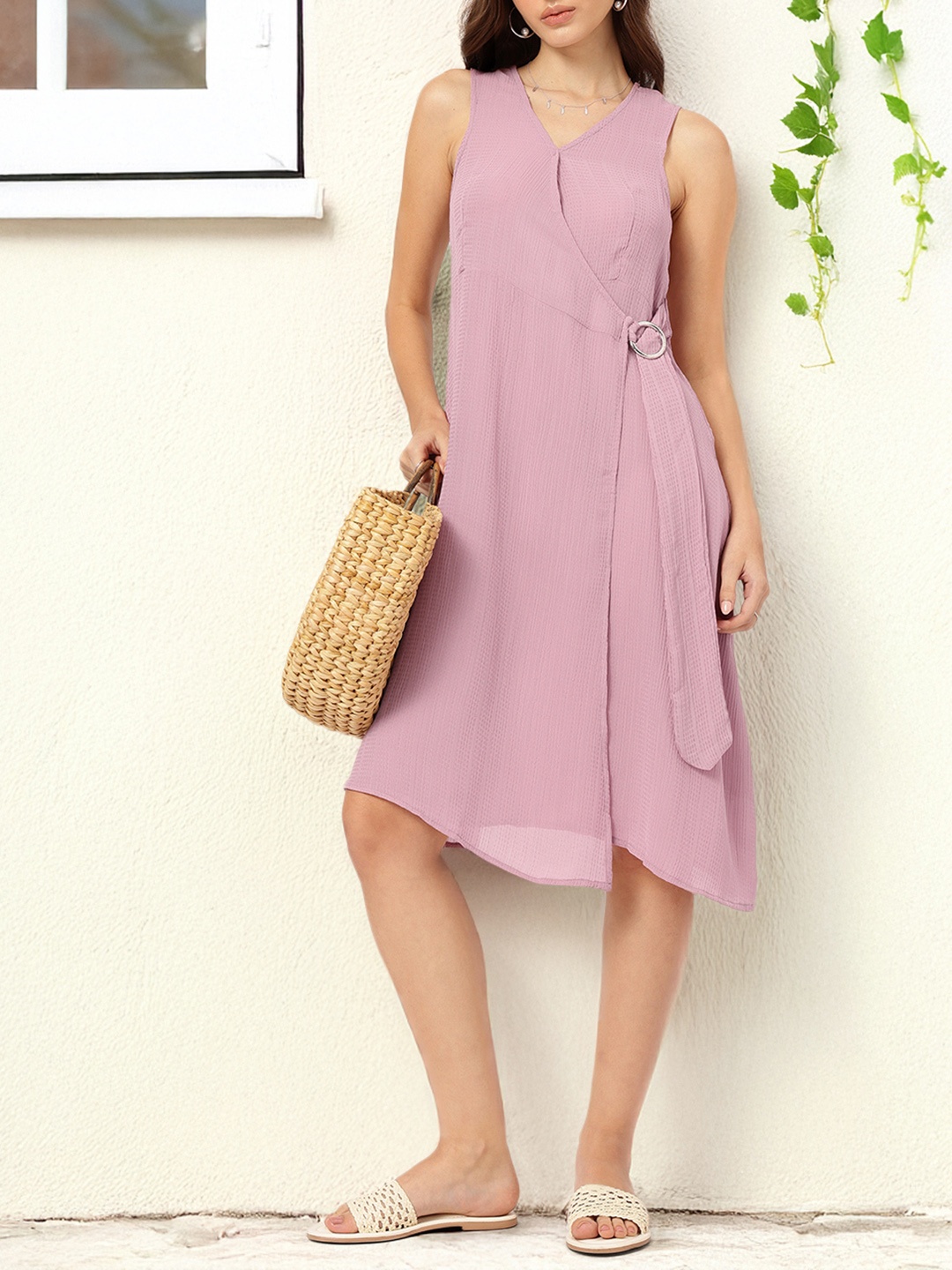 

DressBerry Glamorous Comfort Self-Designed A-line Dress with Belted Hoop, Rose